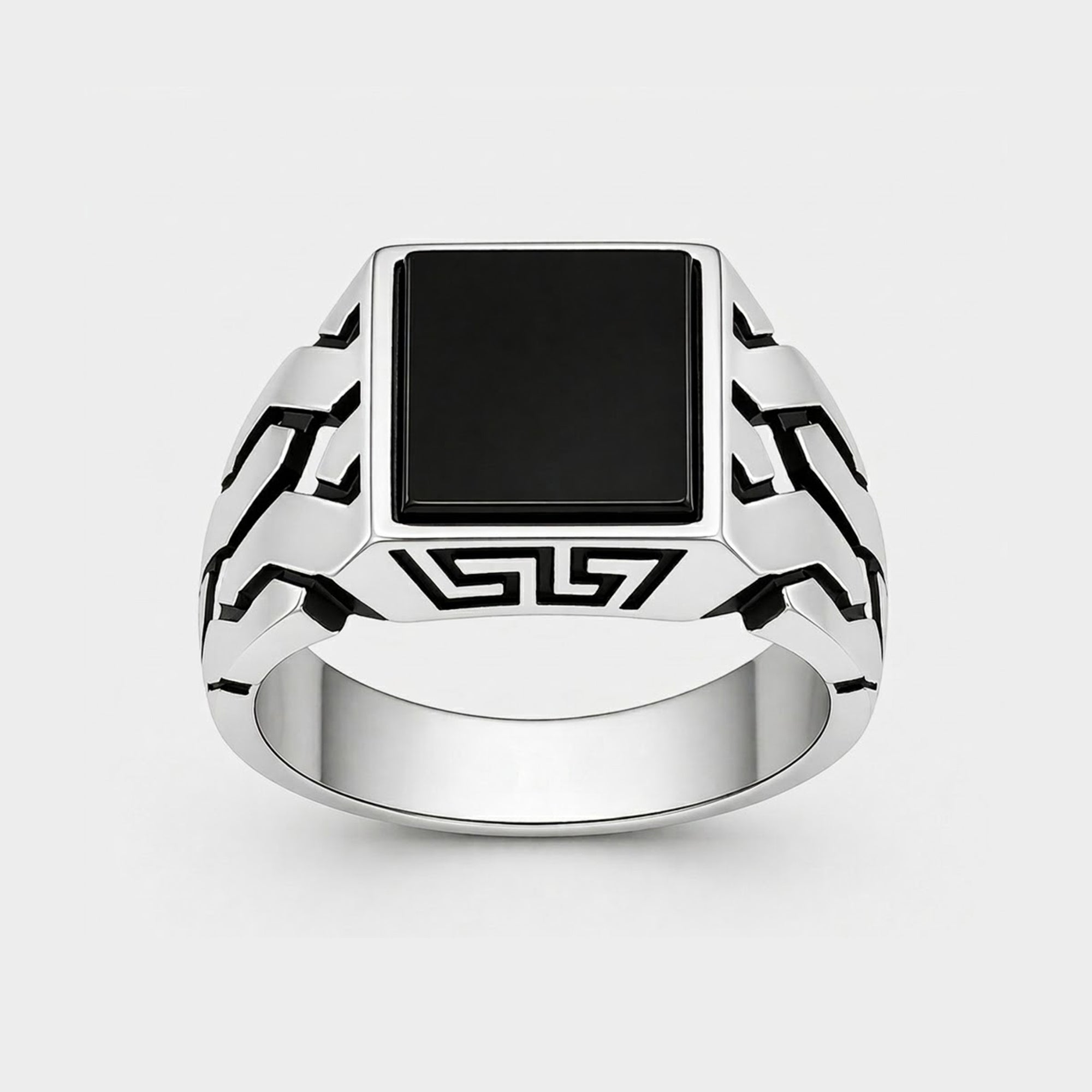 Sterling Silver Luxe Cuban Link Black Onyx Ring