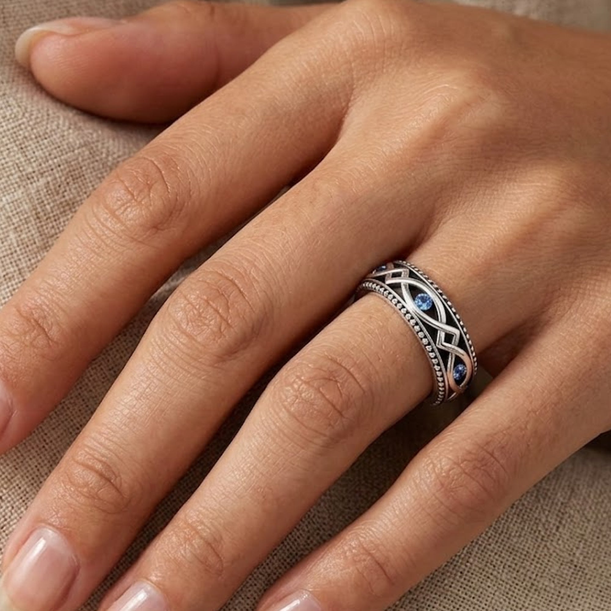 Bague anti-stress tournante en argent sterling | Bague Fidget | Soulagement du stress – MH ELEGANCE