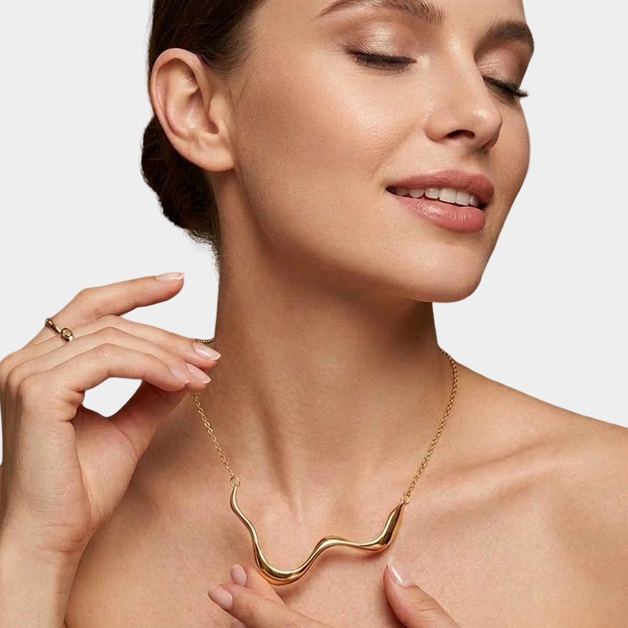 18K Gold Plated Wave Luxe Chunky Geometric Necklace | Bold Statement Jewelry