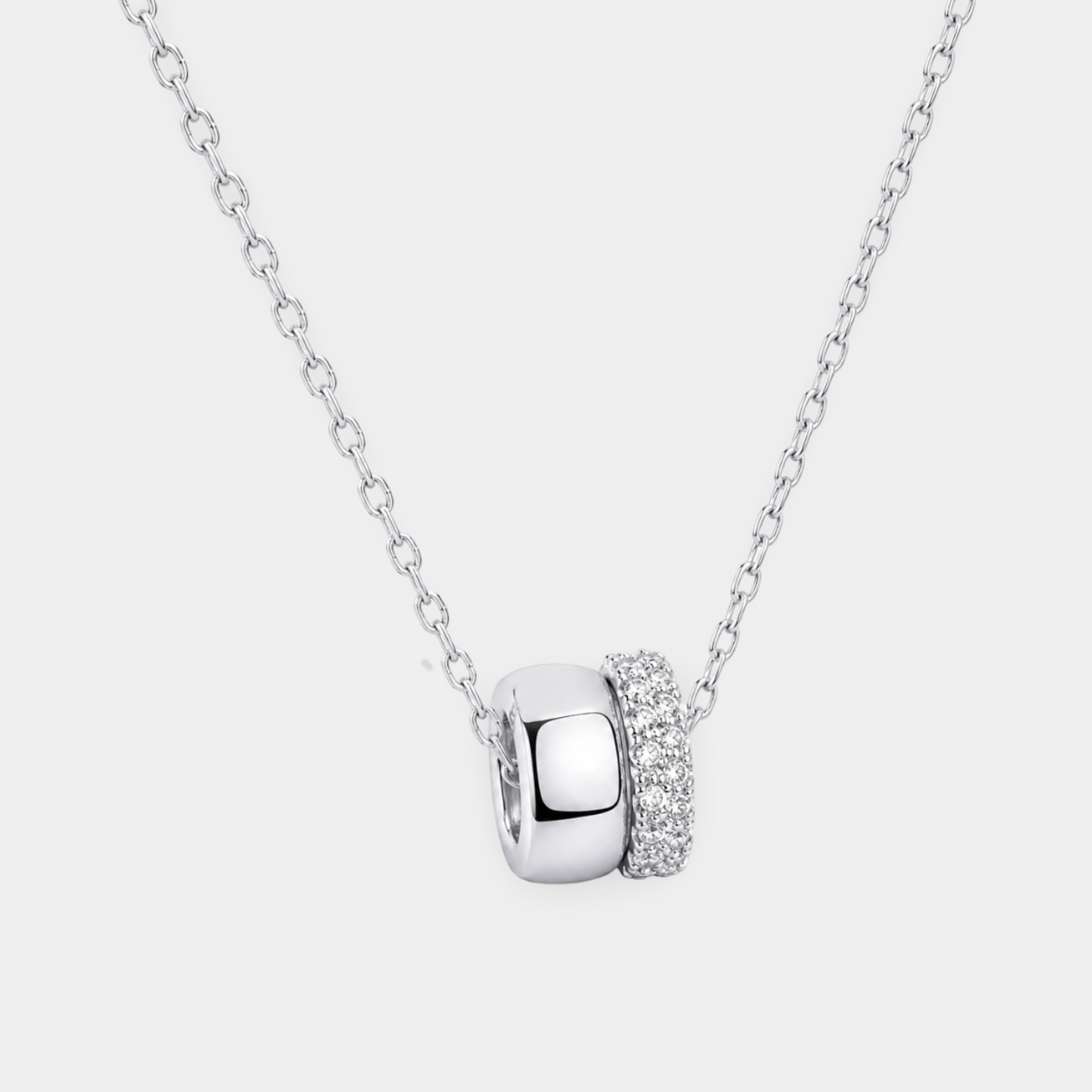 Collier pendentif double oxyde de zirconium plaqué or blanc 14 carats | Luxe Moderne | Alternative au diamant – MH ELEGANCE