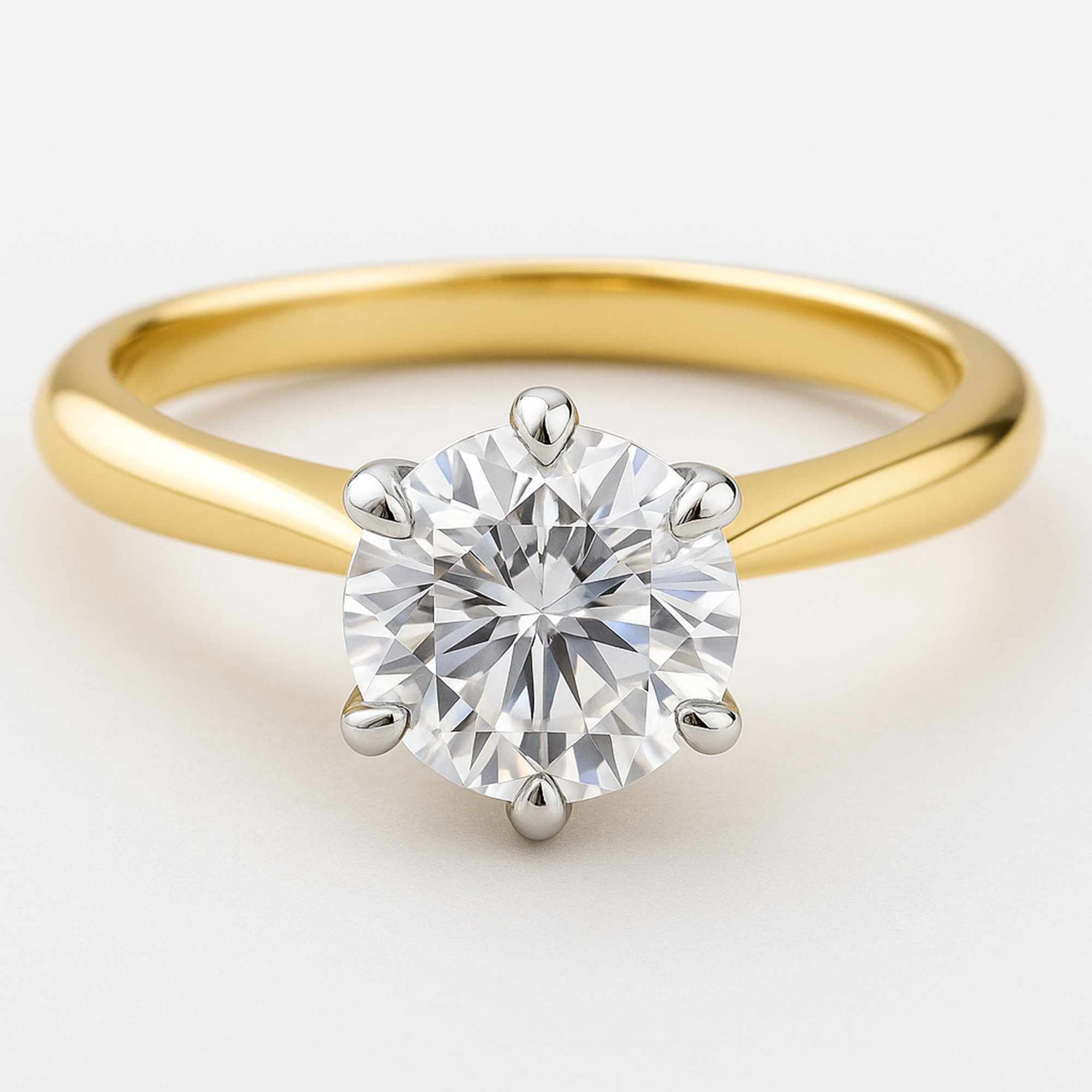 GRA certified moissanite solitaire engagement ring in 14K gold displayed in luxury setting showing light performance