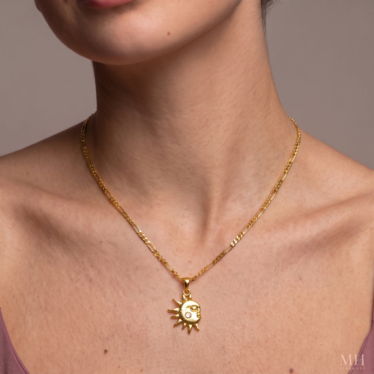 Sun & Moon Couple Necklace Set | 925 Sterling Silver His & Hers Pendants – MH Elegance