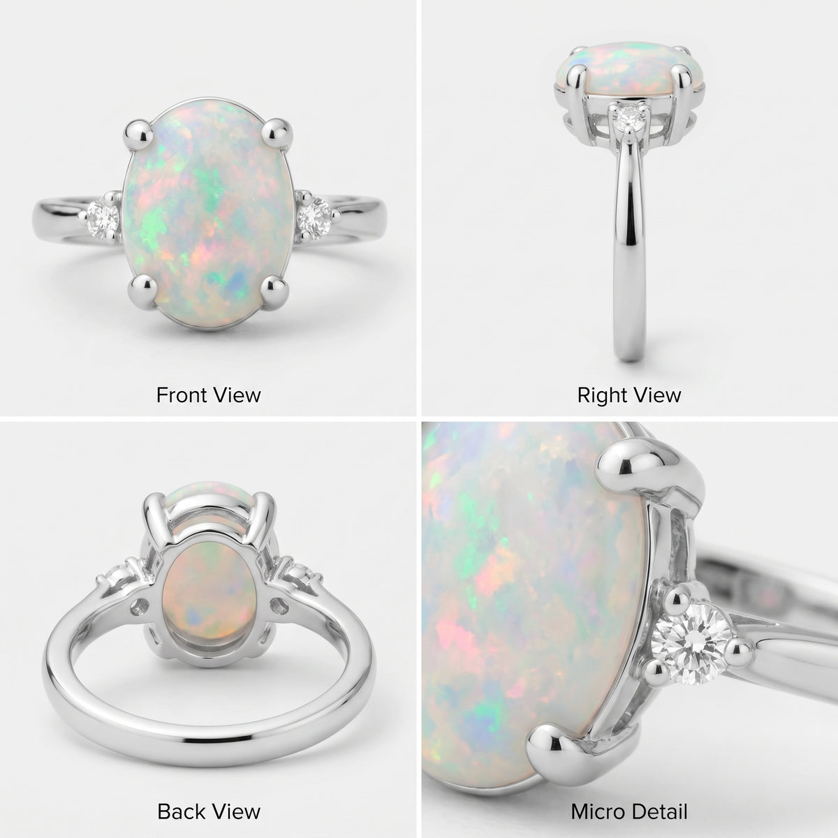 Bague 3 pierres en opale et diamants