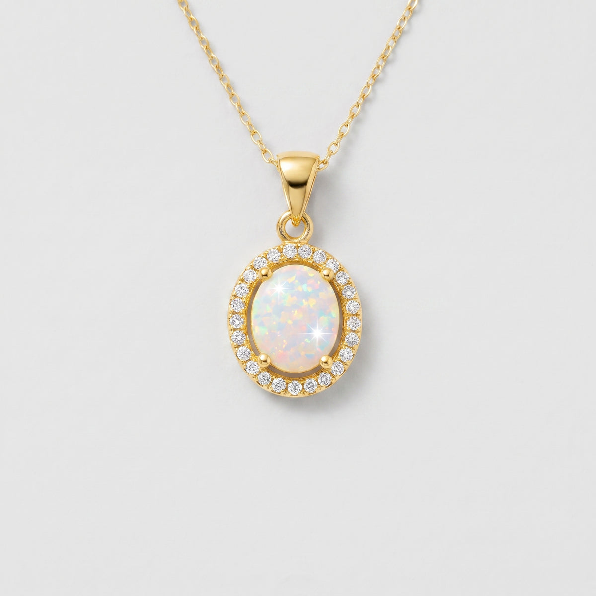 Pendentif auréole en oxyde de zirconium et opale