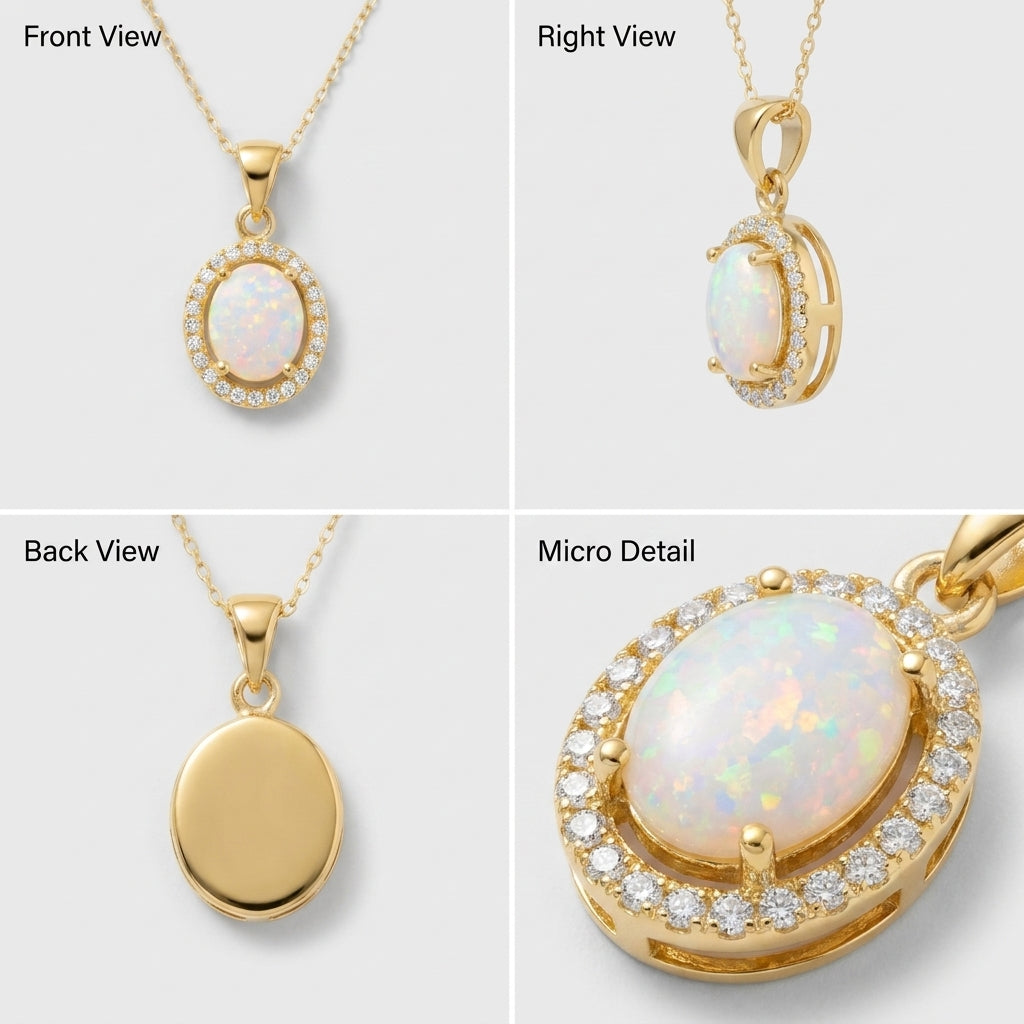 Pendentif auréole en oxyde de zirconium et opale