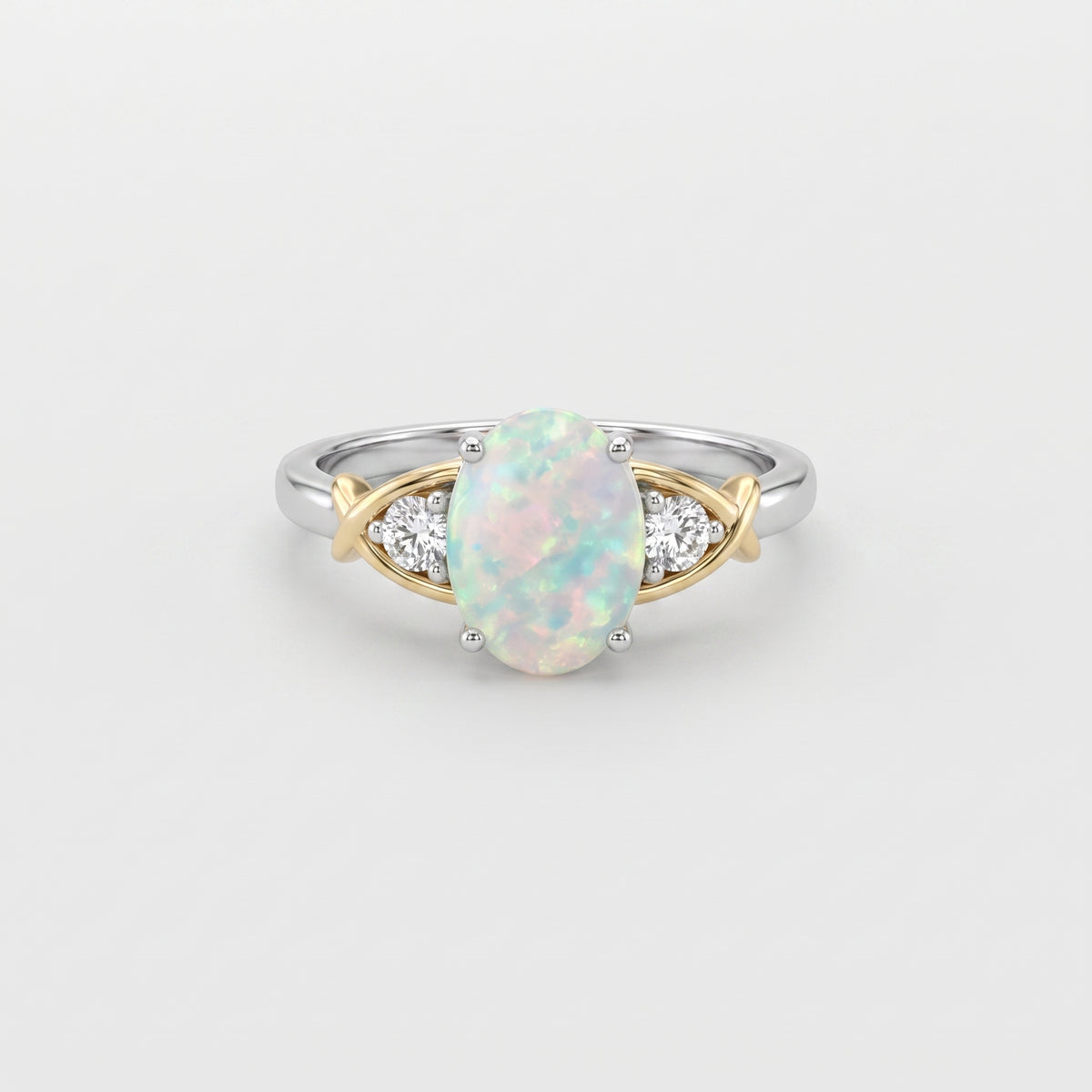 Bague croisée opale et diamants bicolore