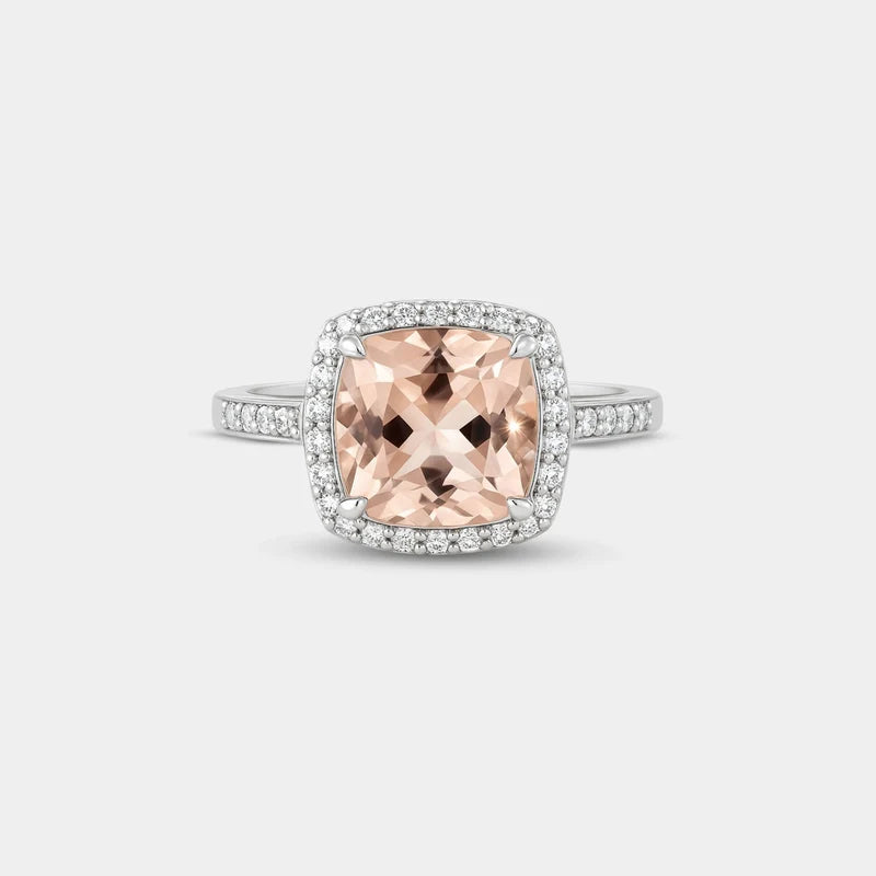 Bague coussin en morganite et diamants