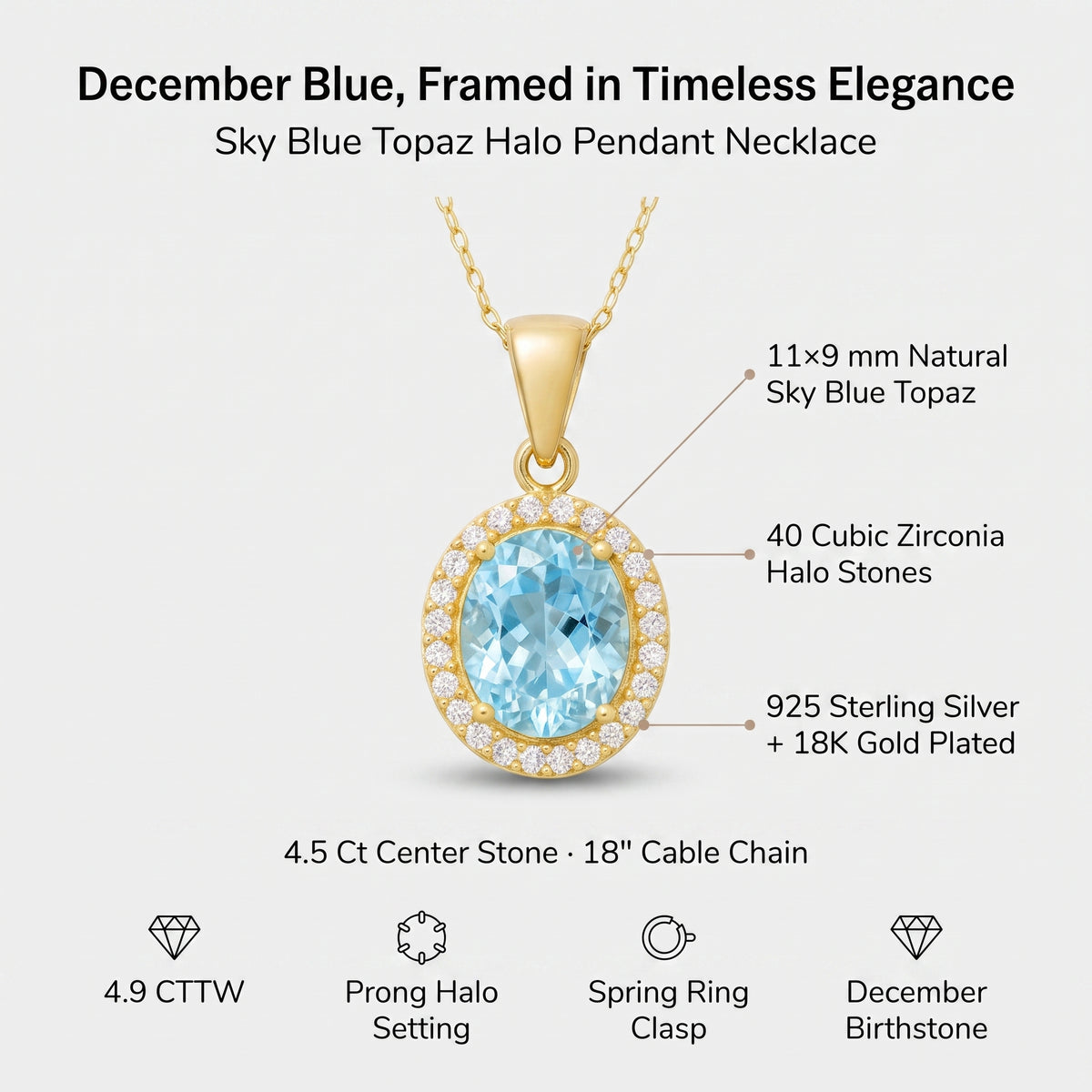 Pendentif halo en topaze bleu ciel
