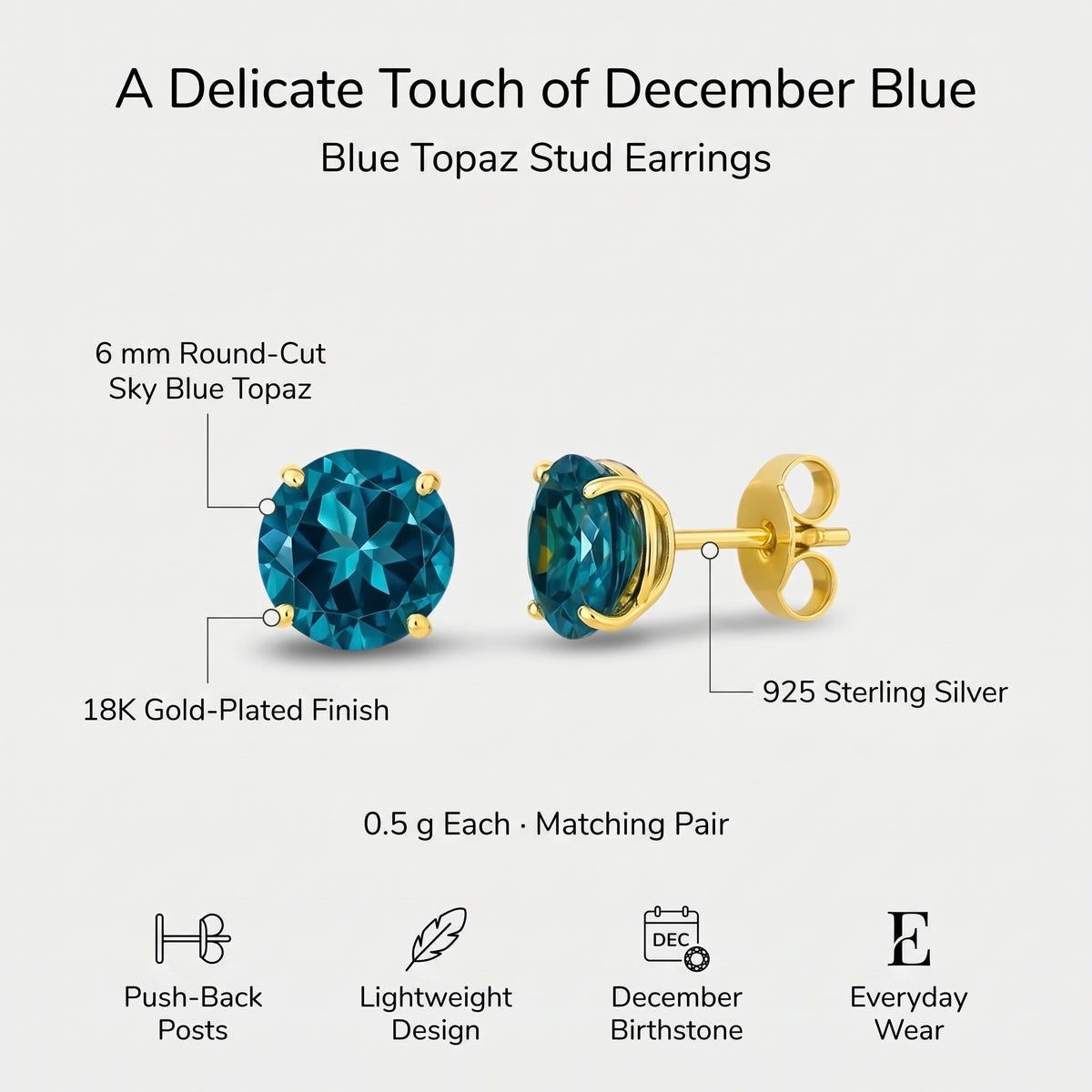 Puces d'oreilles en topaze bleue