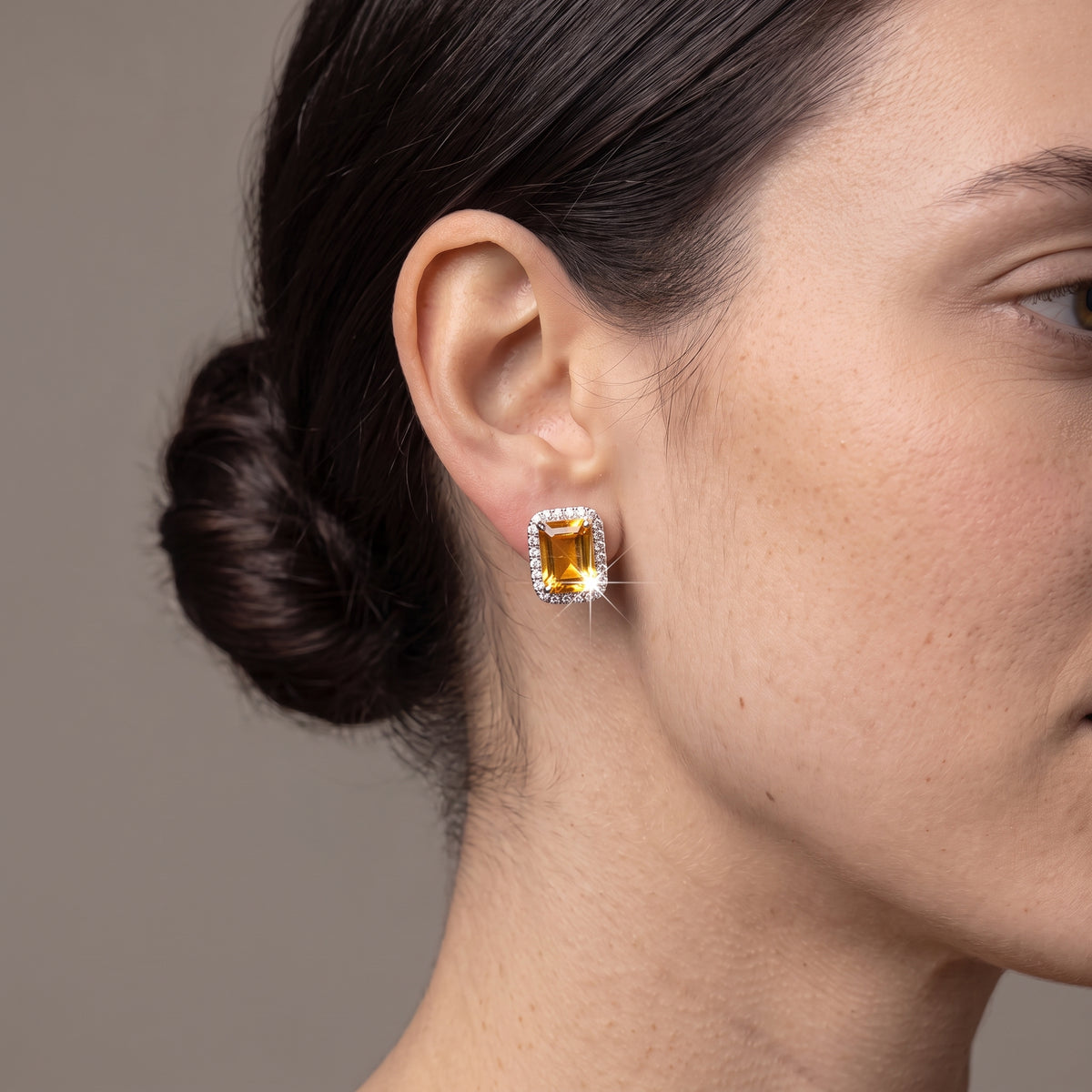 Boucles d'oreilles halo en argent sterling et citrine