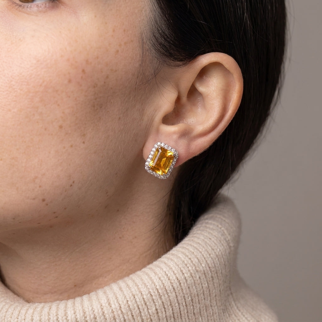 Boucles d'oreilles halo en argent sterling et citrine
