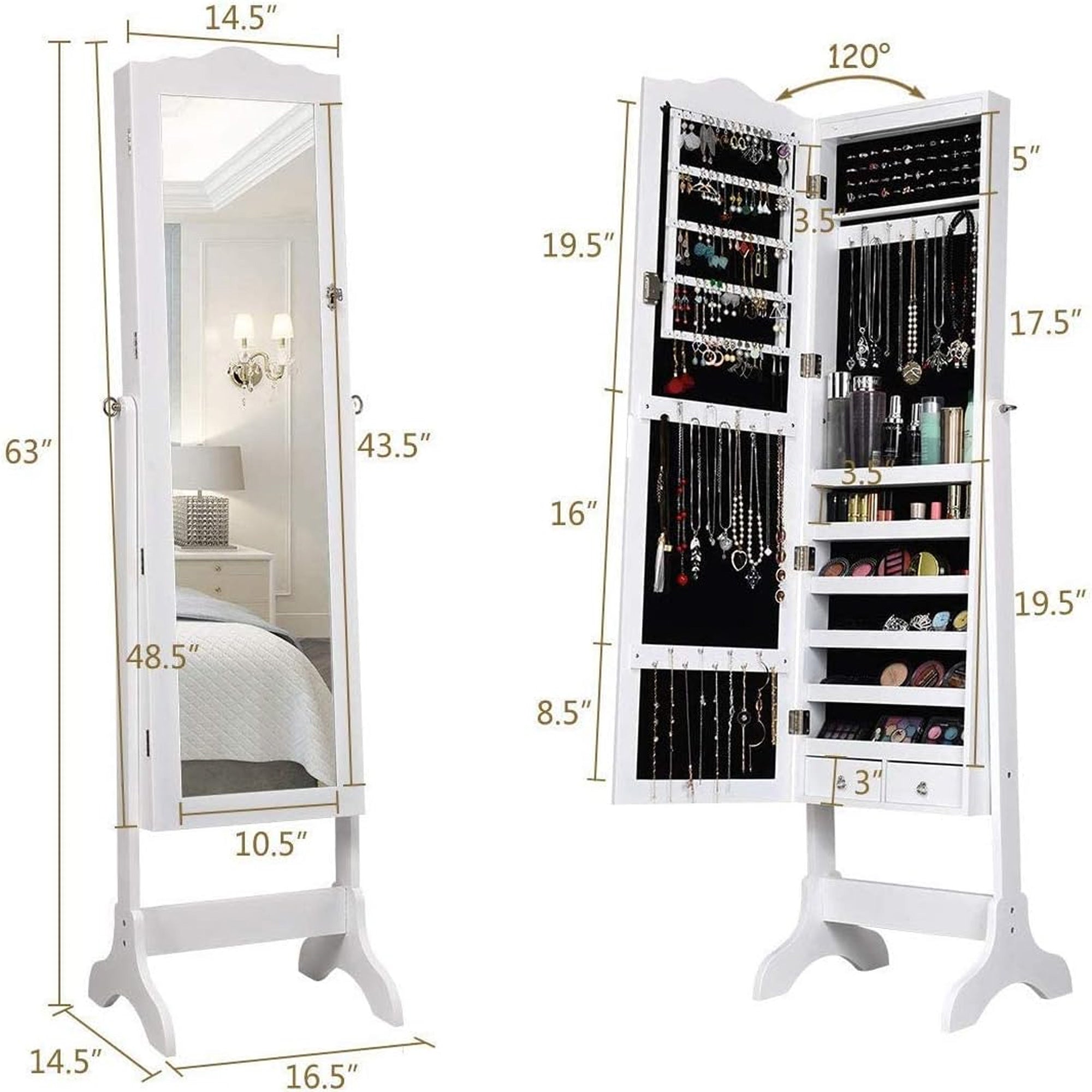 Jewelry Armoire Organizer with Full-Length Mirror