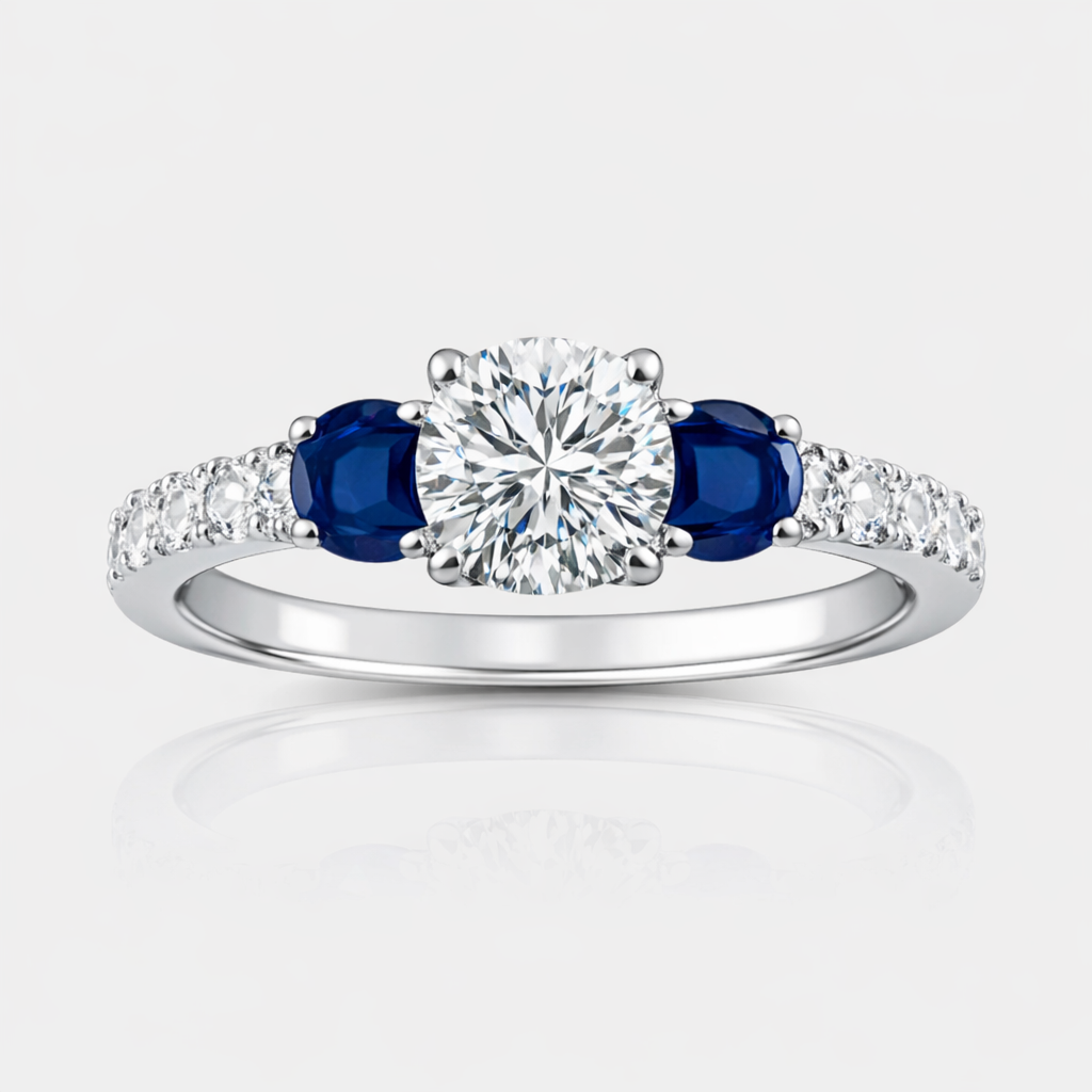 Diamond & Blue Sapphire Engagement Ring