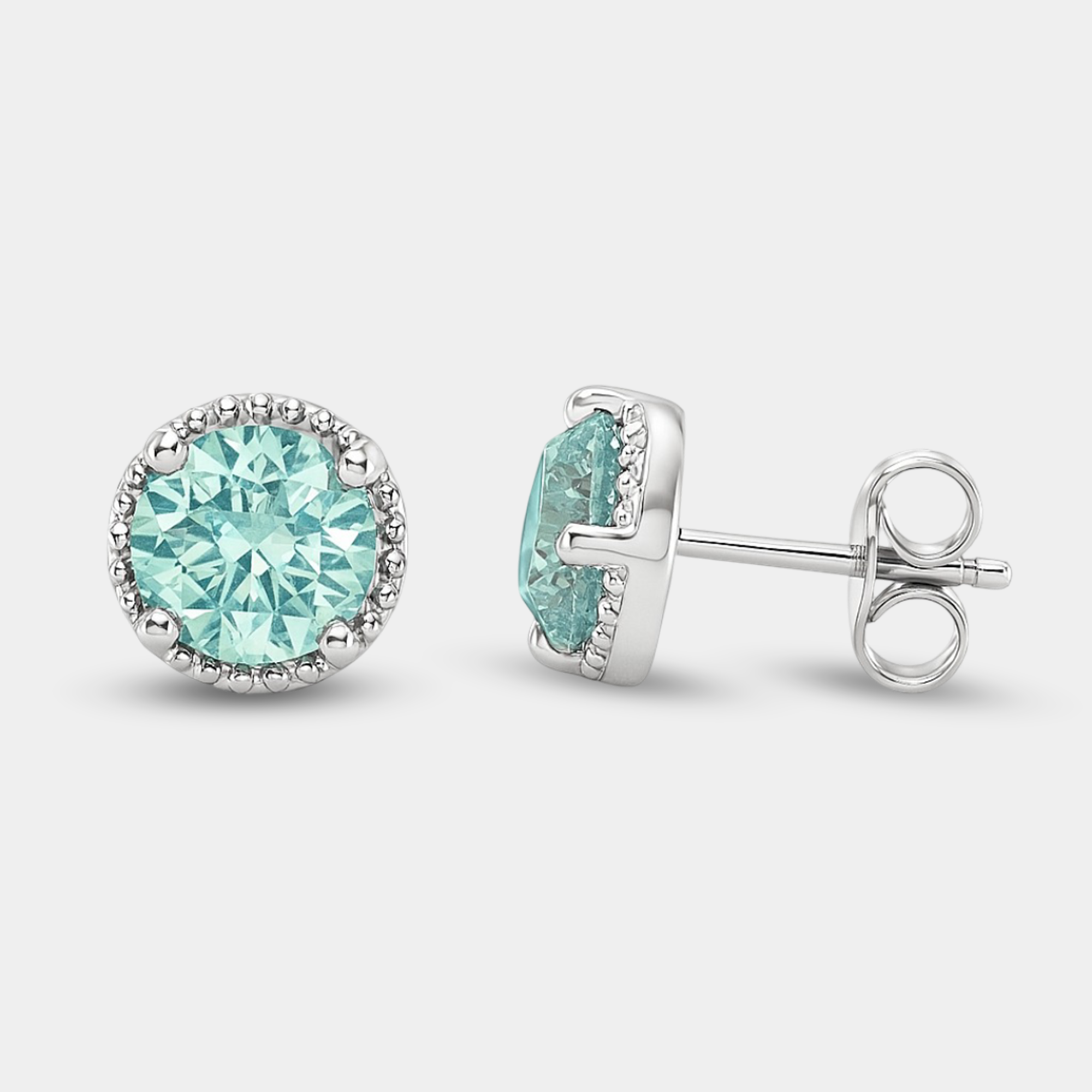 Round Cut Aquamarine Moissanite Stud Earrings