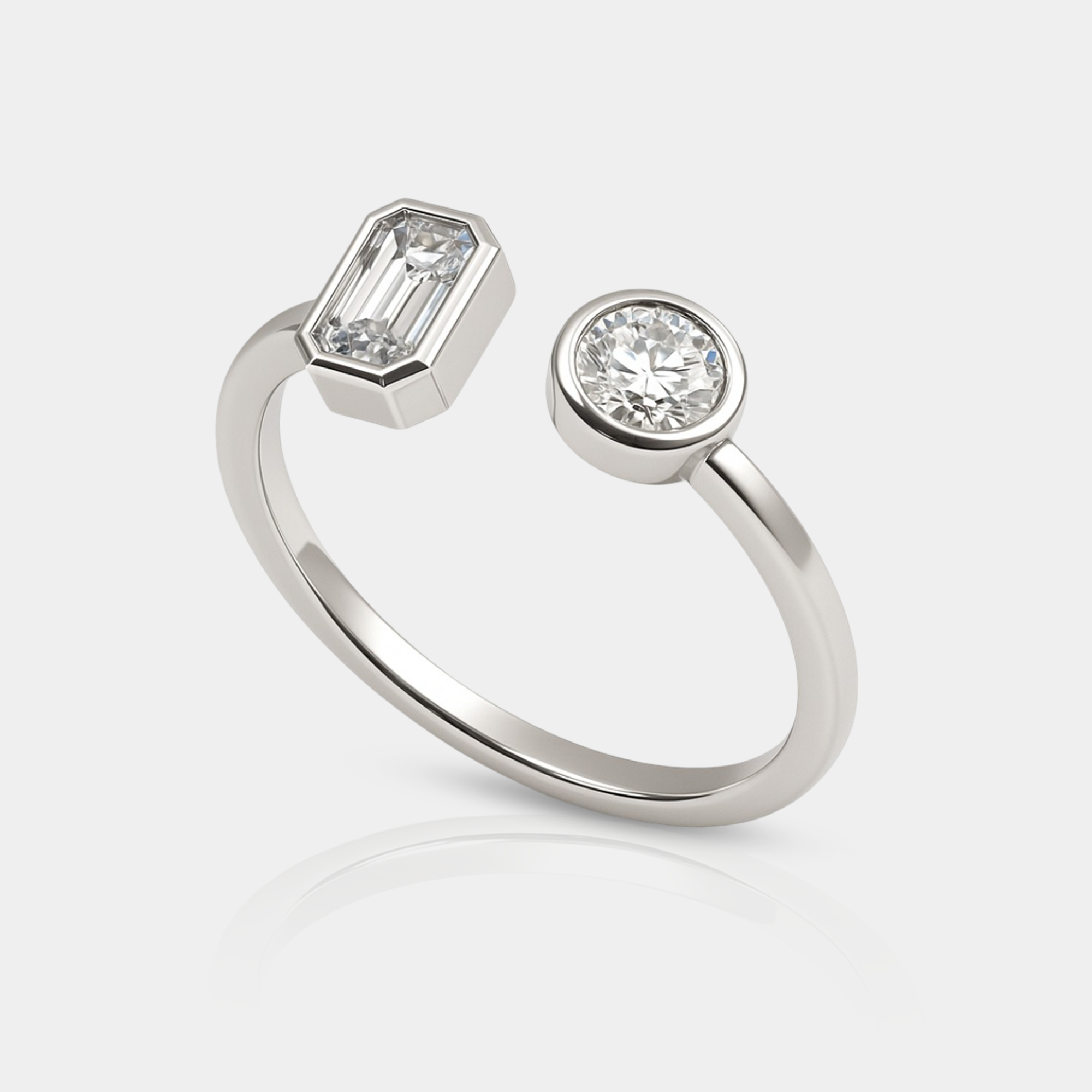 round and emerald diamond engagement ring side angle view from MH Elegance luxury wedding rings collection