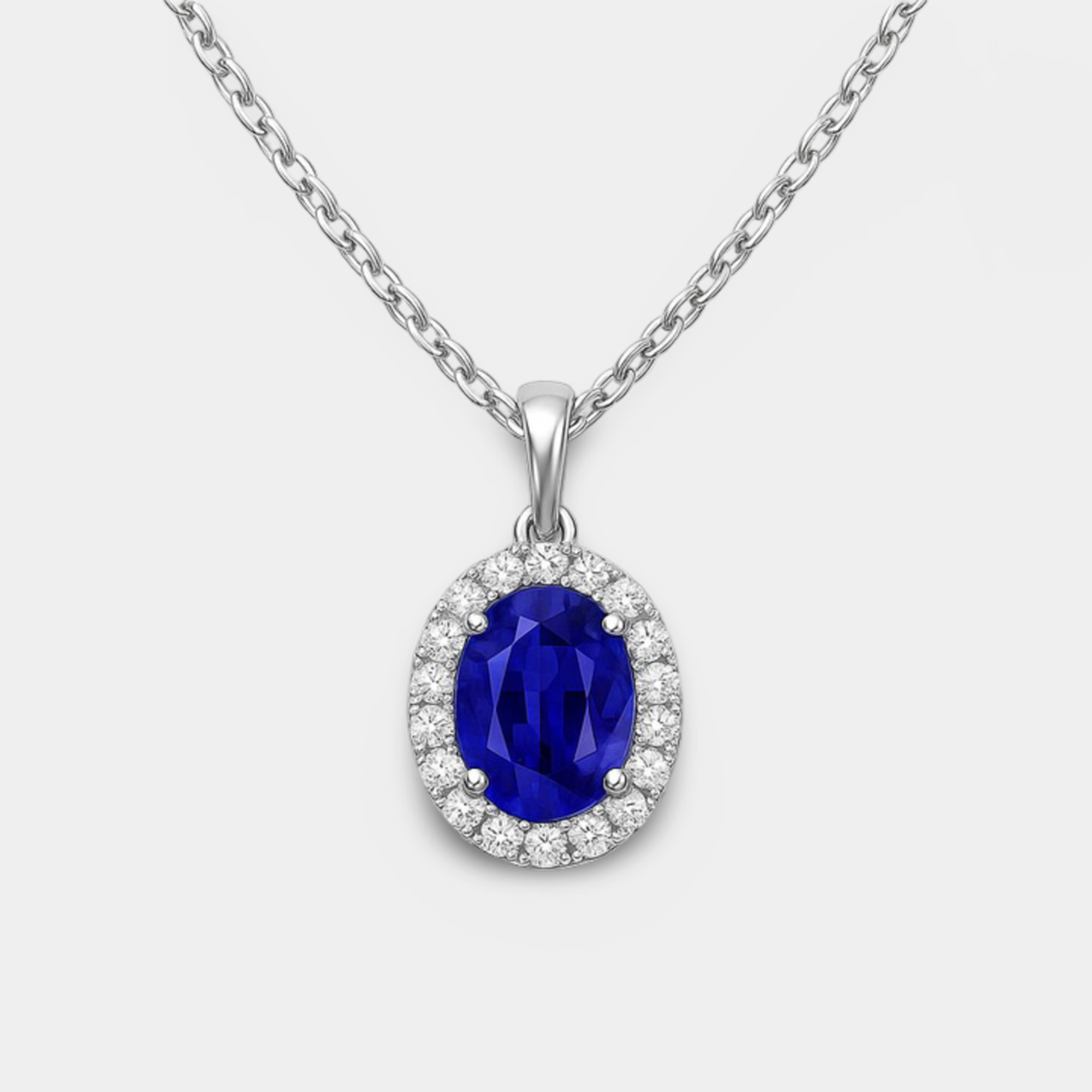 Collar con halo de zafiro y diamantes