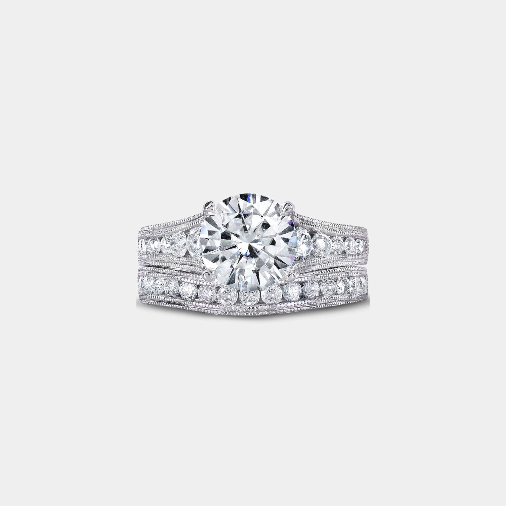 Moissanite & Diamond Channel Ring Set