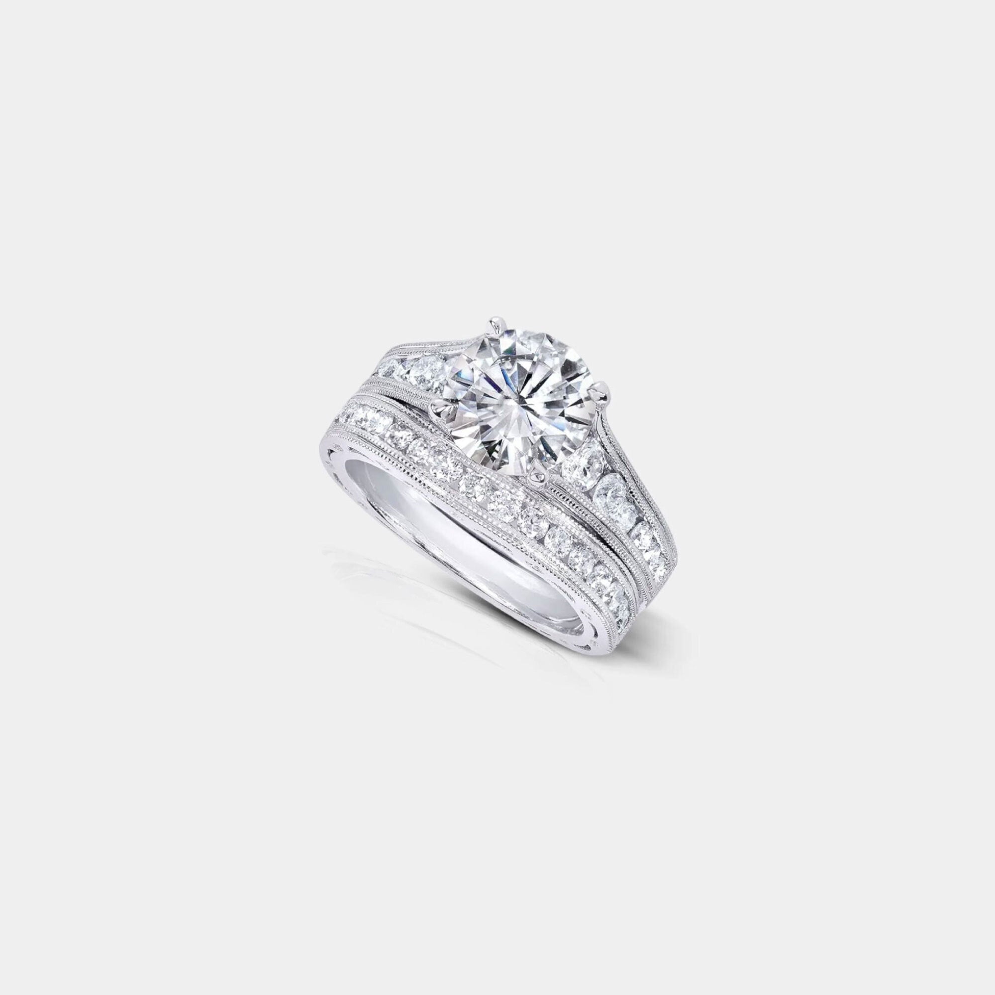 Moissanite & Diamond Channel Ring Set
