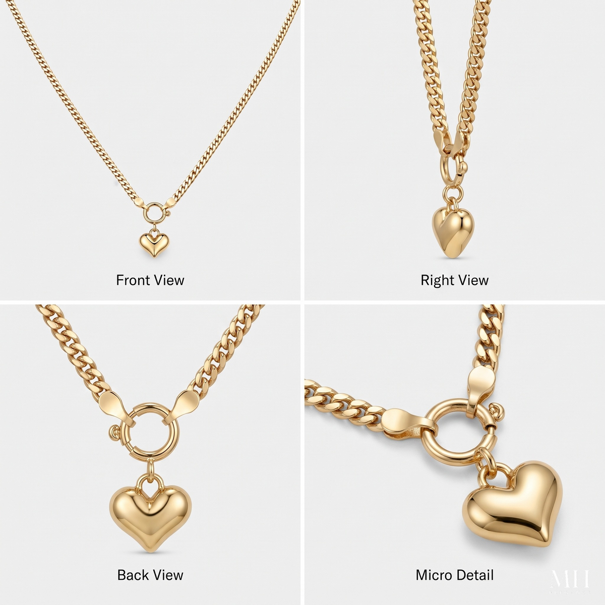 Puffy Heart Necklace | 14K Gold Herringbone Chain Necklace for Women