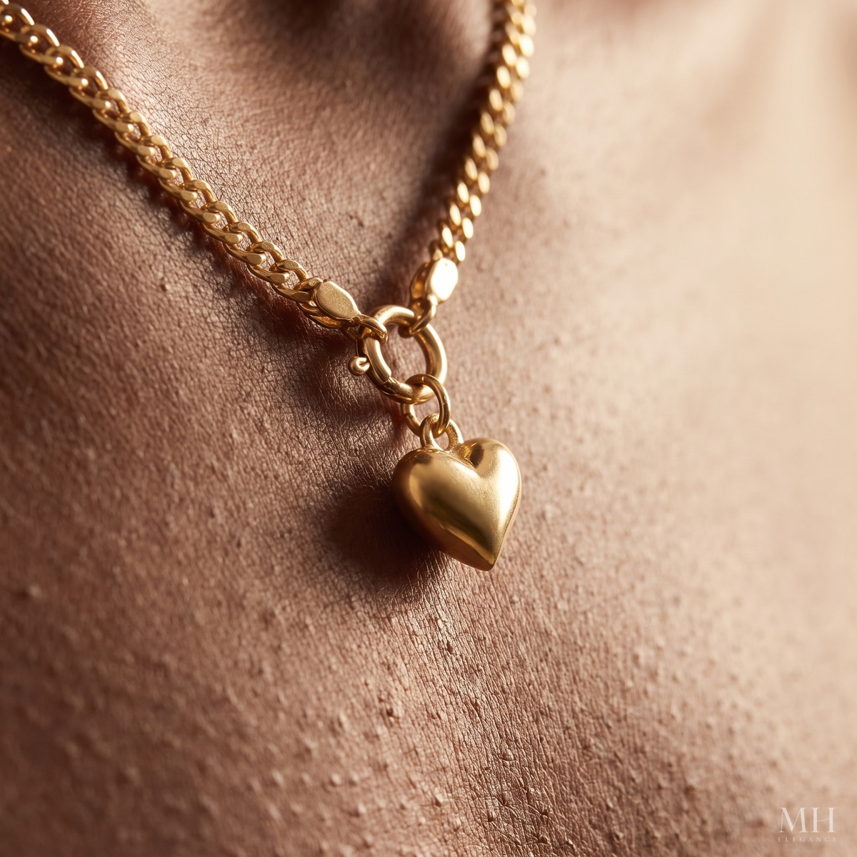 Puffy Heart Necklace | 14K Gold Herringbone Chain Necklace for Women