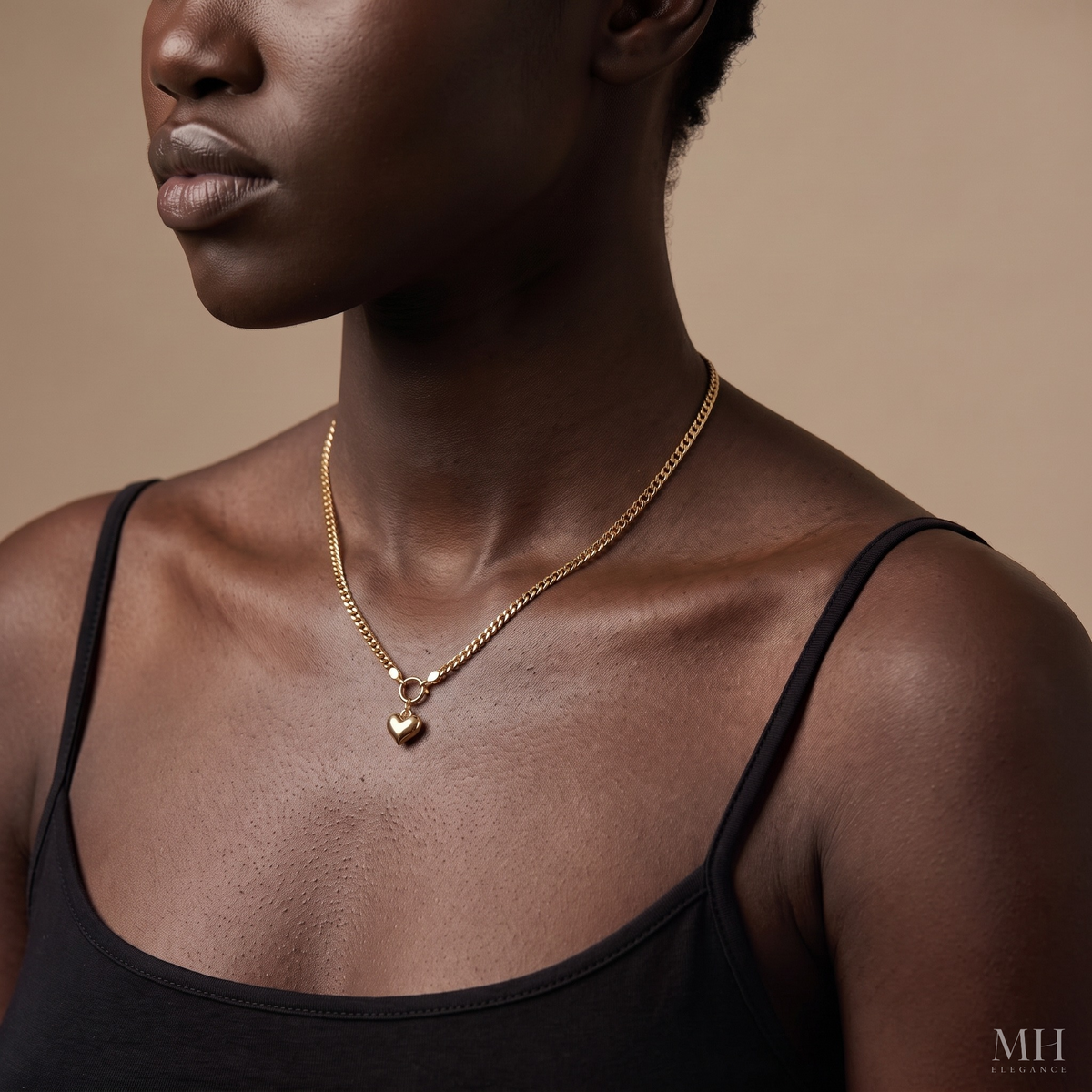 Puffy Heart Necklace | 14K Gold Herringbone Chain Necklace for Women