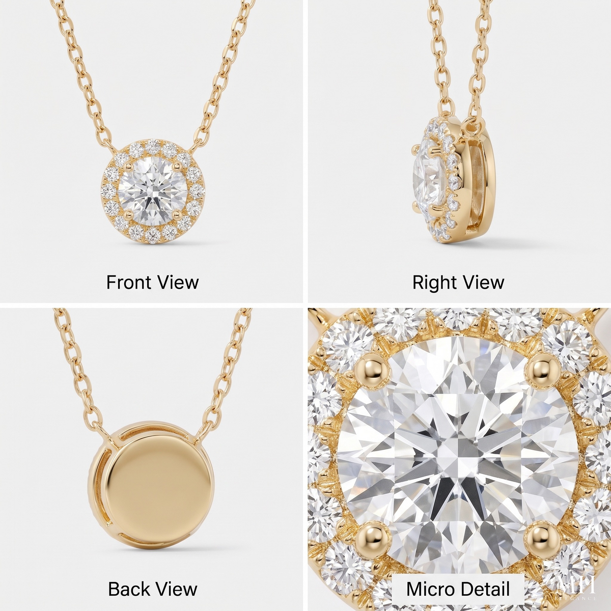 Halo CZ Necklace | 14K Gold Diamond Look Pendant Necklace for Women