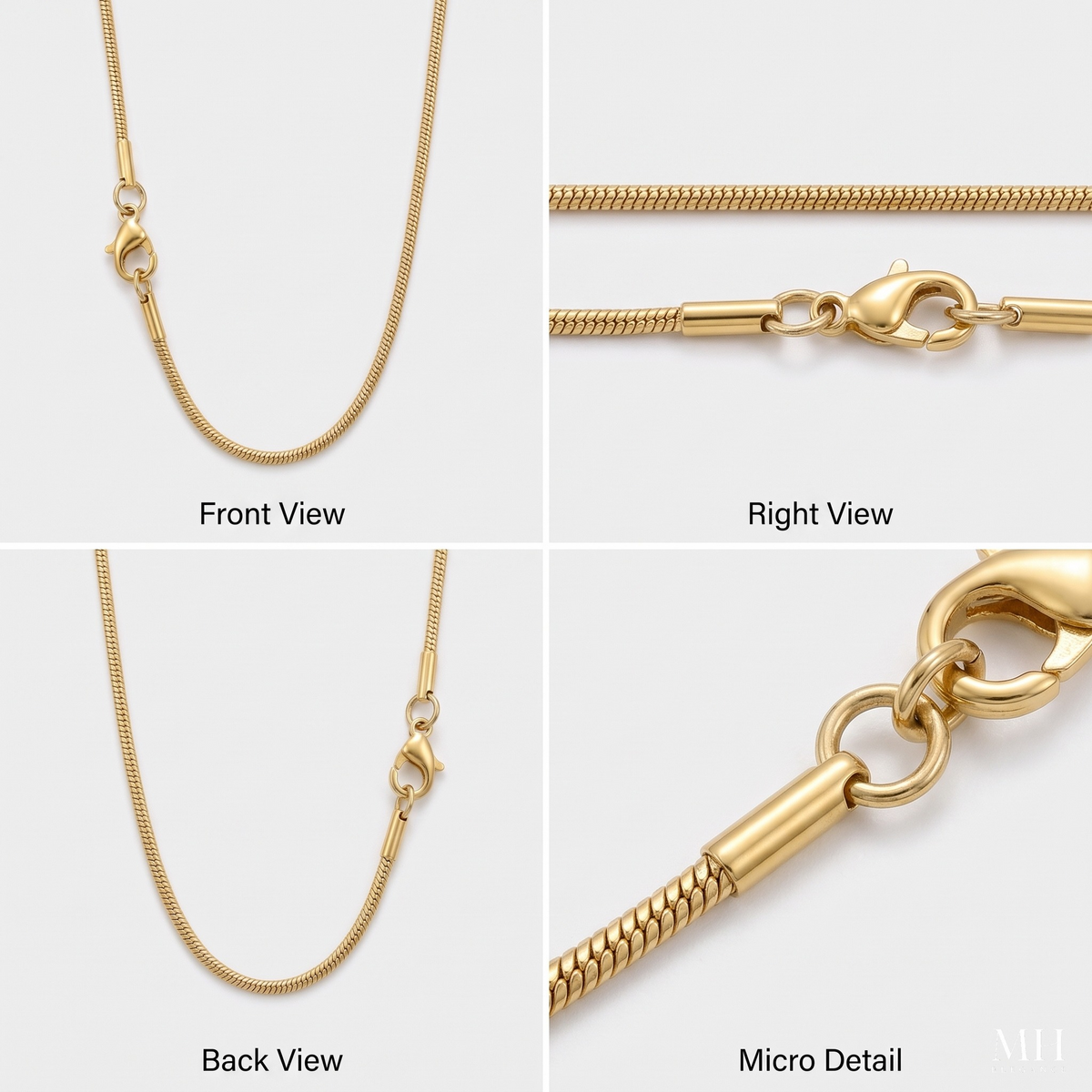 14K Gold Plated Snake Chain Necklace for Women | 1.5mm Dainty Chain – MH Elegance