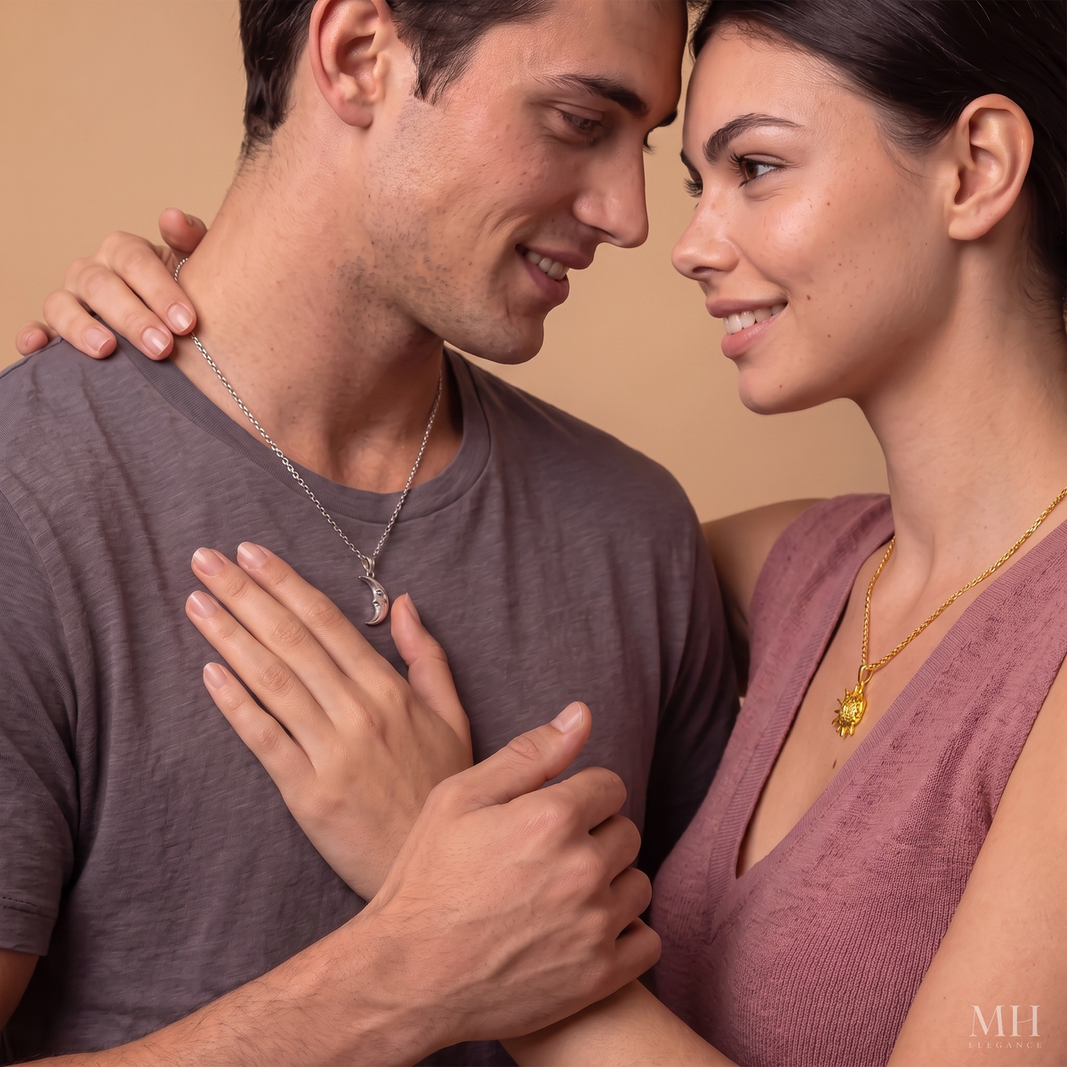 Ensemble de colliers couple soleil et lune en argent sterling | Pendentifs célestes pour Elle et Lui
