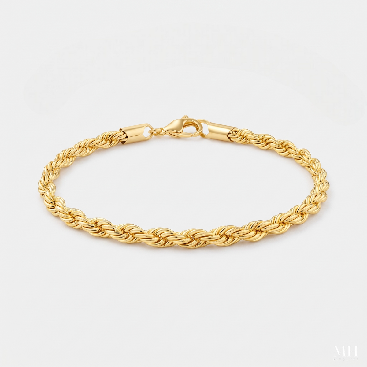 18K Gold Plated Rope Chain Bracelet – 4mm Diamond-Cut Unisex for Men & Women