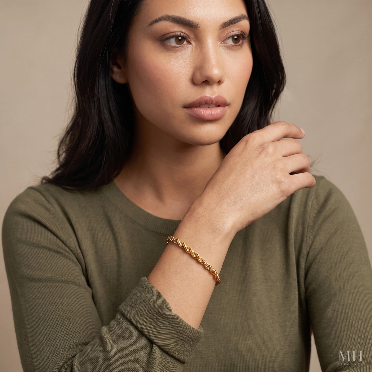 Pulsera de cadena de cuerda trenzada Aurora con baño de oro de 24K