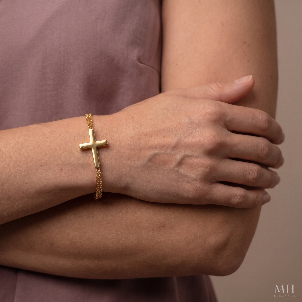 Bracelet Croix de Grâce latérale en Or 14K
