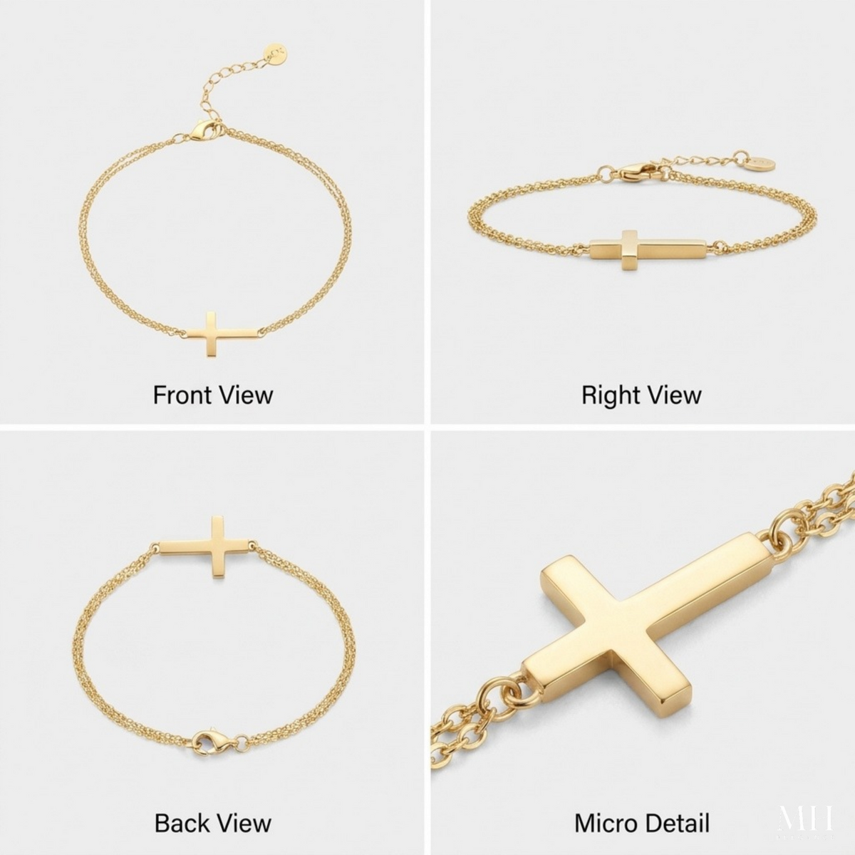 Bracelet Croix de Grâce latérale en Or 14K