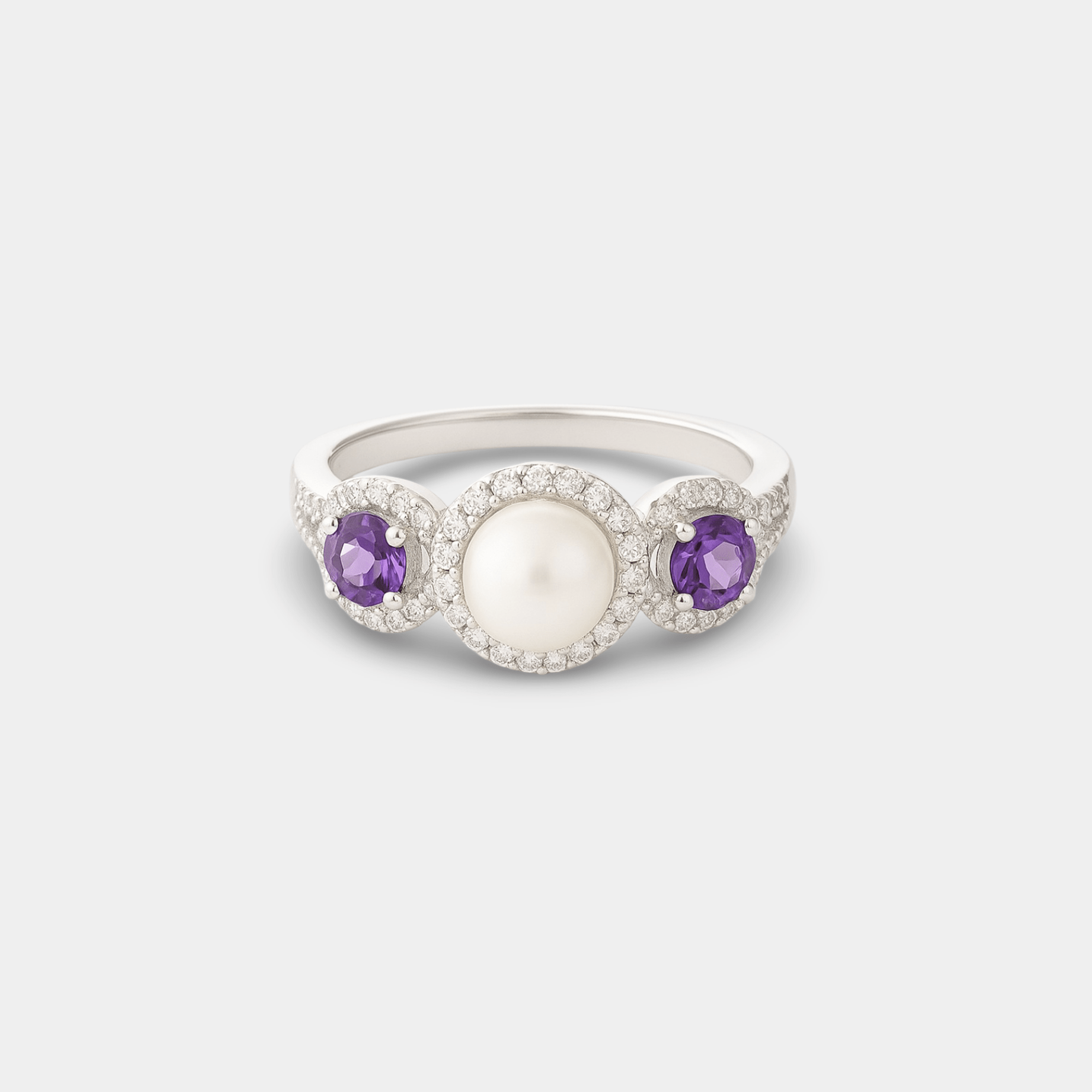 Amethyst & Cultured Freshwater Pearl Ring - MH ELEGANCE - Amethyst & Cultured Freshwater Pearl Ring - MH ELEGANCE -