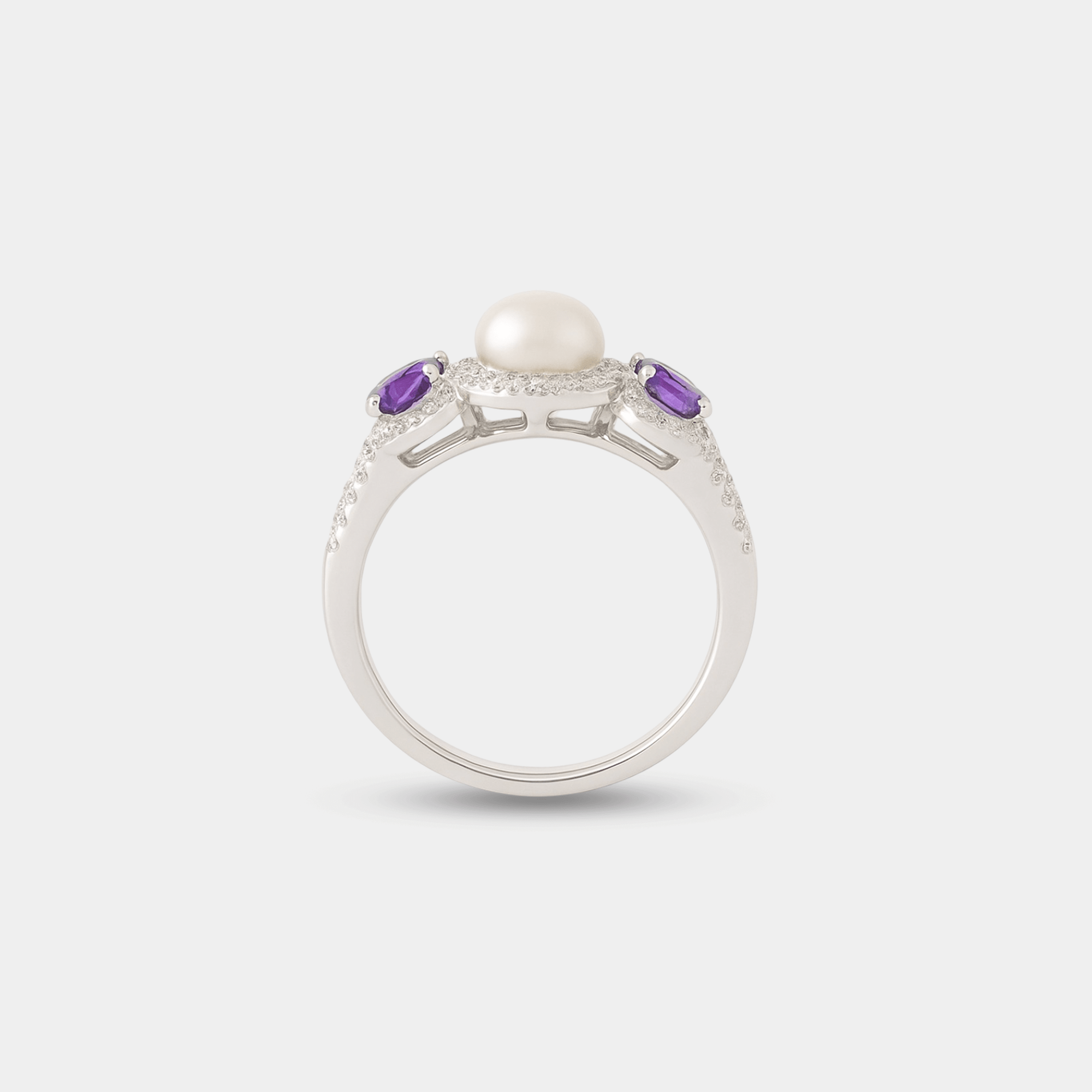 Amethyst & Cultured Freshwater Pearl Ring - MH ELEGANCE - Amethyst & Cultured Freshwater Pearl Ring - MH ELEGANCE -