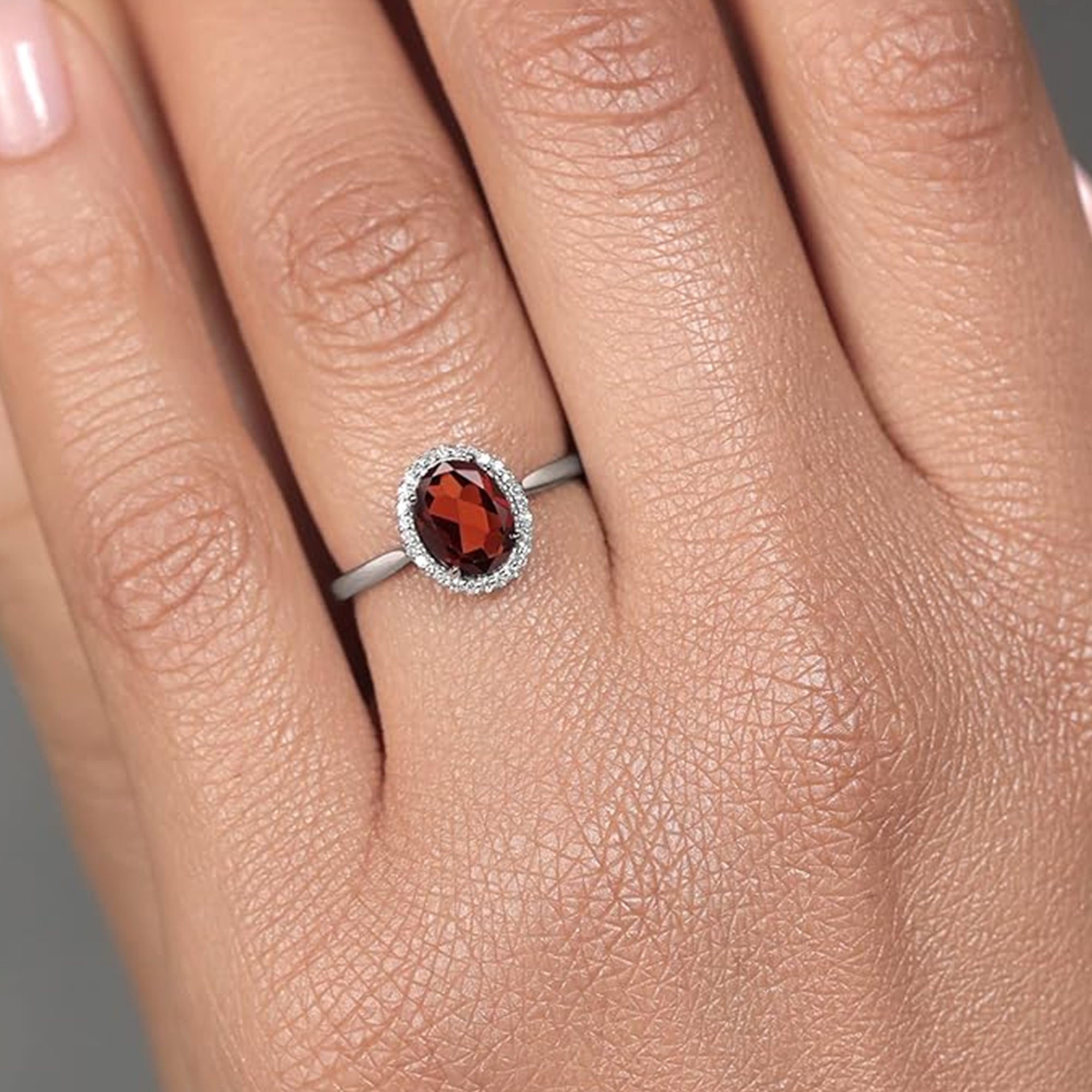 Aria Garnet Halo Ring - MH ELEGANCE - Aria Garnet Halo Ring - MH ELEGANCE -