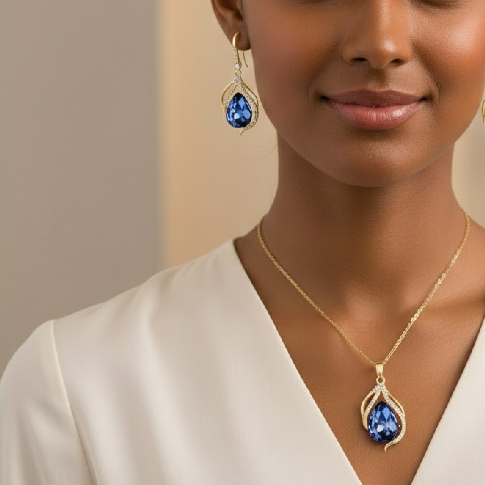 Aurora Rose Crystal Teardrop Jewelry Set - MH ELEGANCE - Aurora Rose Crystal Teardrop Jewelry Set - Pendant & Earring Set