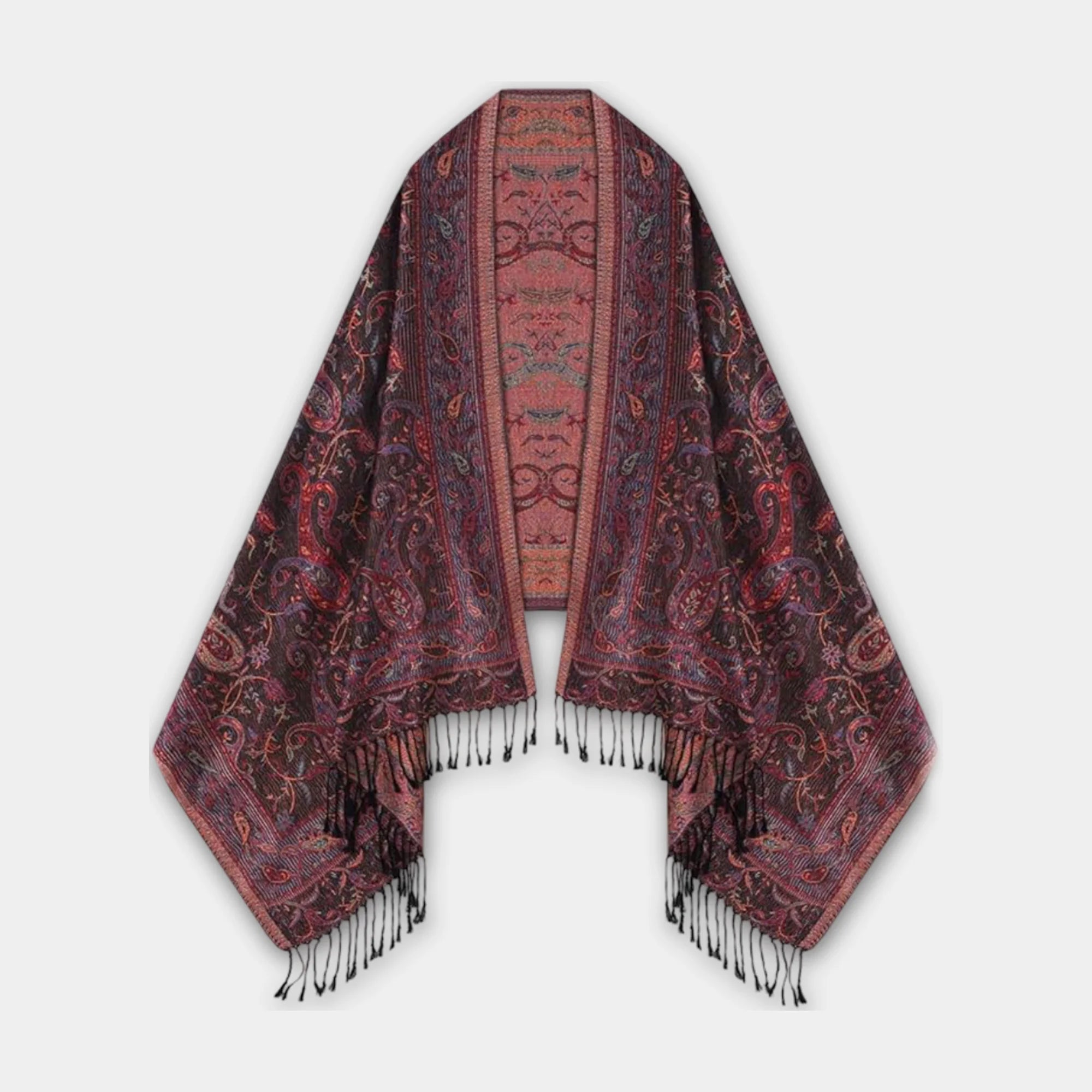 Black Pink Paisley Pashmina Shawl | Bold Contrast | Artistic Statement - MH ELEGANCE - Black Pink Paisley Pashmina Shawl | Bold Contrast | Artistic Statement -