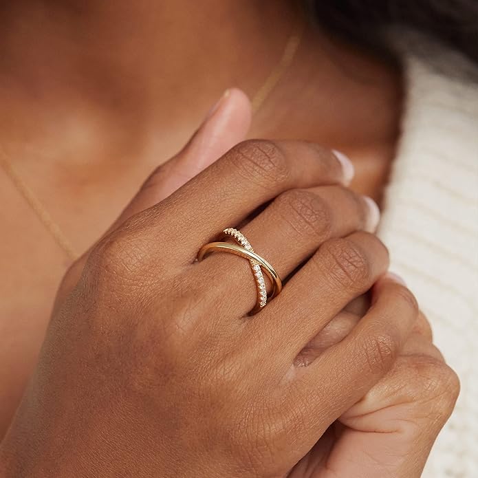 Blake Gold Pavé Criss Cross Ring - MH ELEGANCE - Blake Gold Pavé Criss Cross Ring -