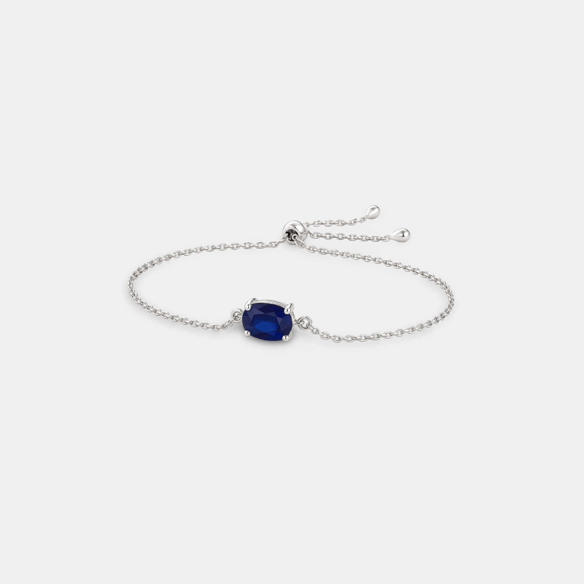 Blue Sapphire Solitaire Bolo Bracelet - MH ELEGANCE - Blue Sapphire Solitaire Bolo Bracelet - MH ELEGANCE -