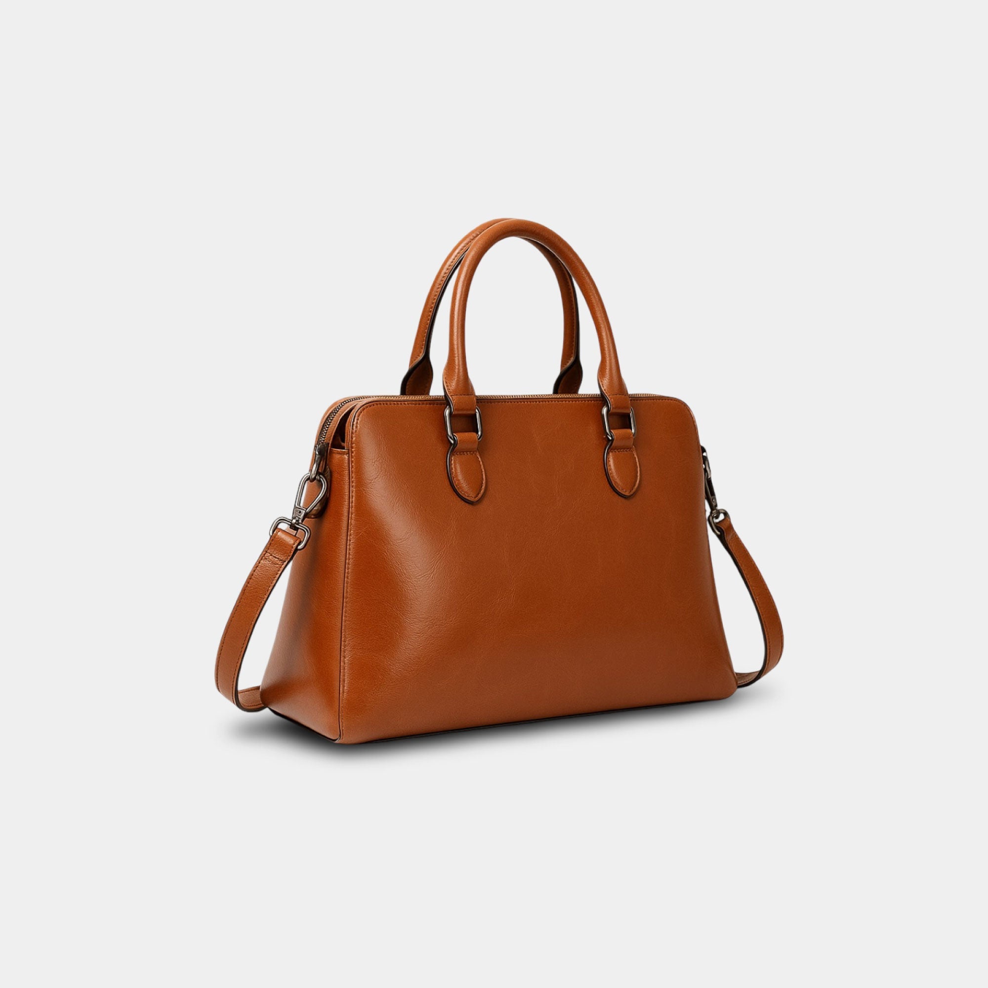 Brown Leather Tote Handbag - MH ELEGANCE - Brown Leather Tote Handbag -