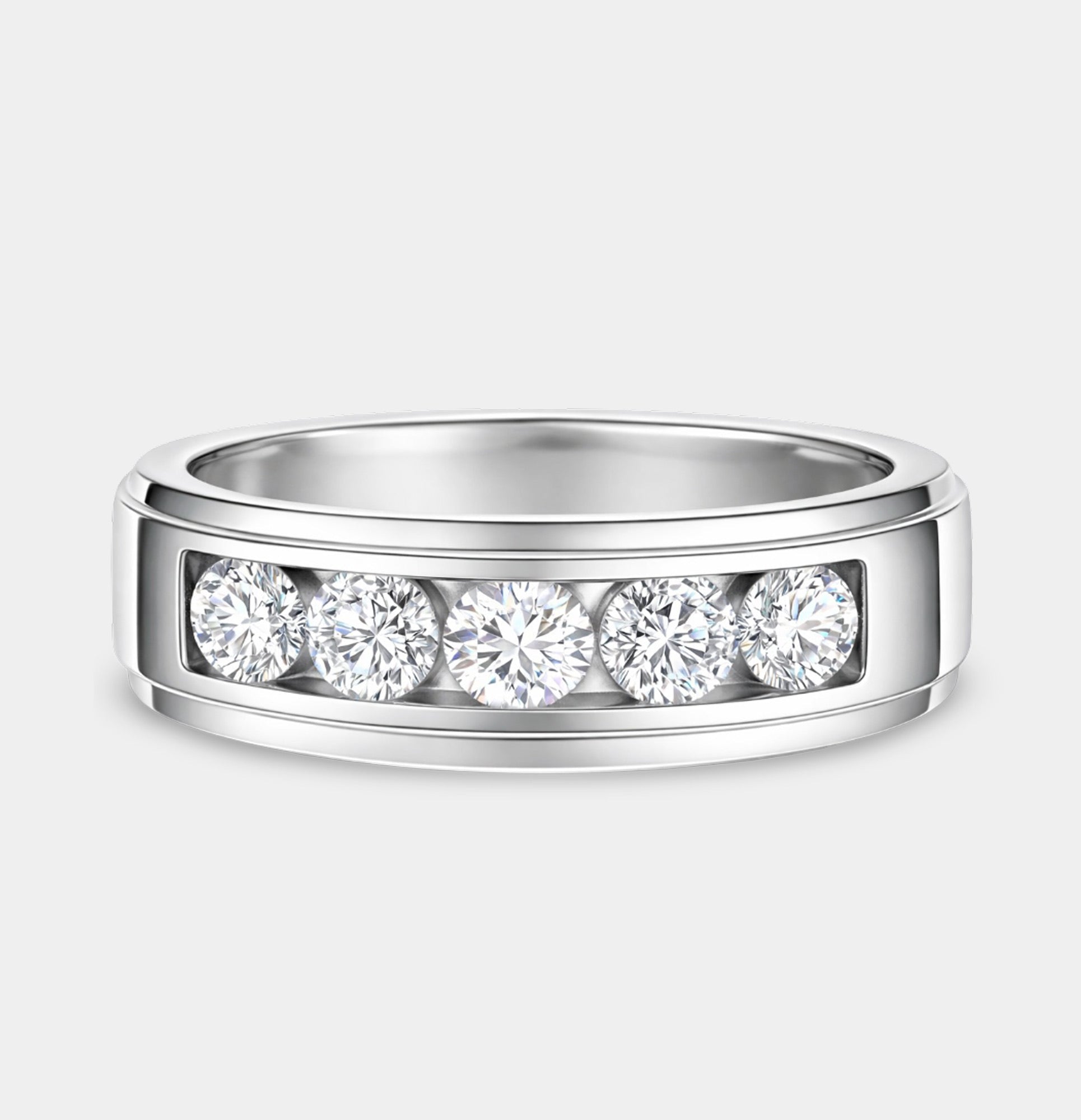 MH Elegance 18K white gold plated moissanite eternity band shown on a finger