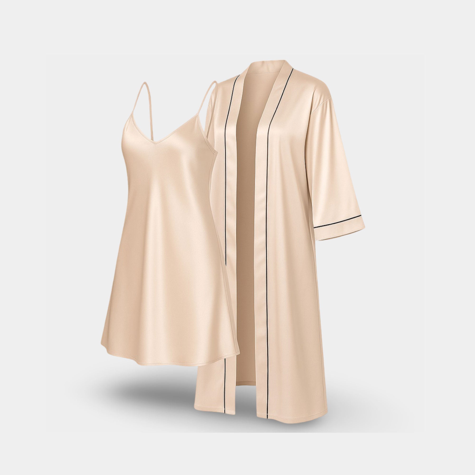 Champagne Silk Robe Set - MH ELEGANCE - Champagne Silk Robe Set -