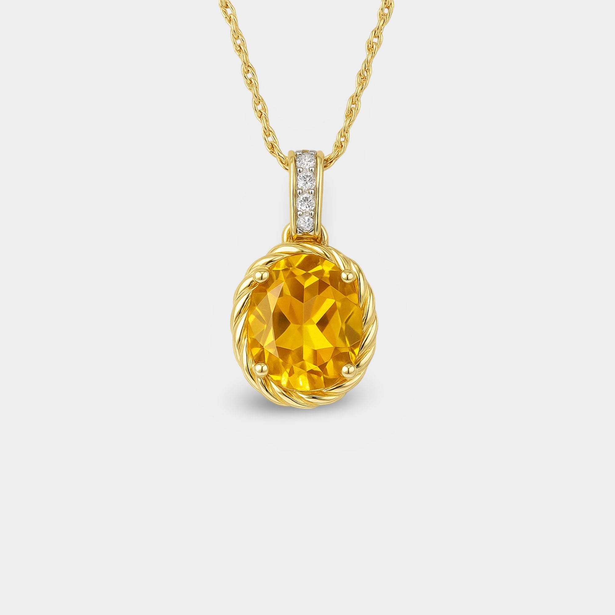Citrine & Diamond Oval Pendant - MH ELEGANCE - Citrine & Diamond Oval Pendant - MH ELEGANCE -