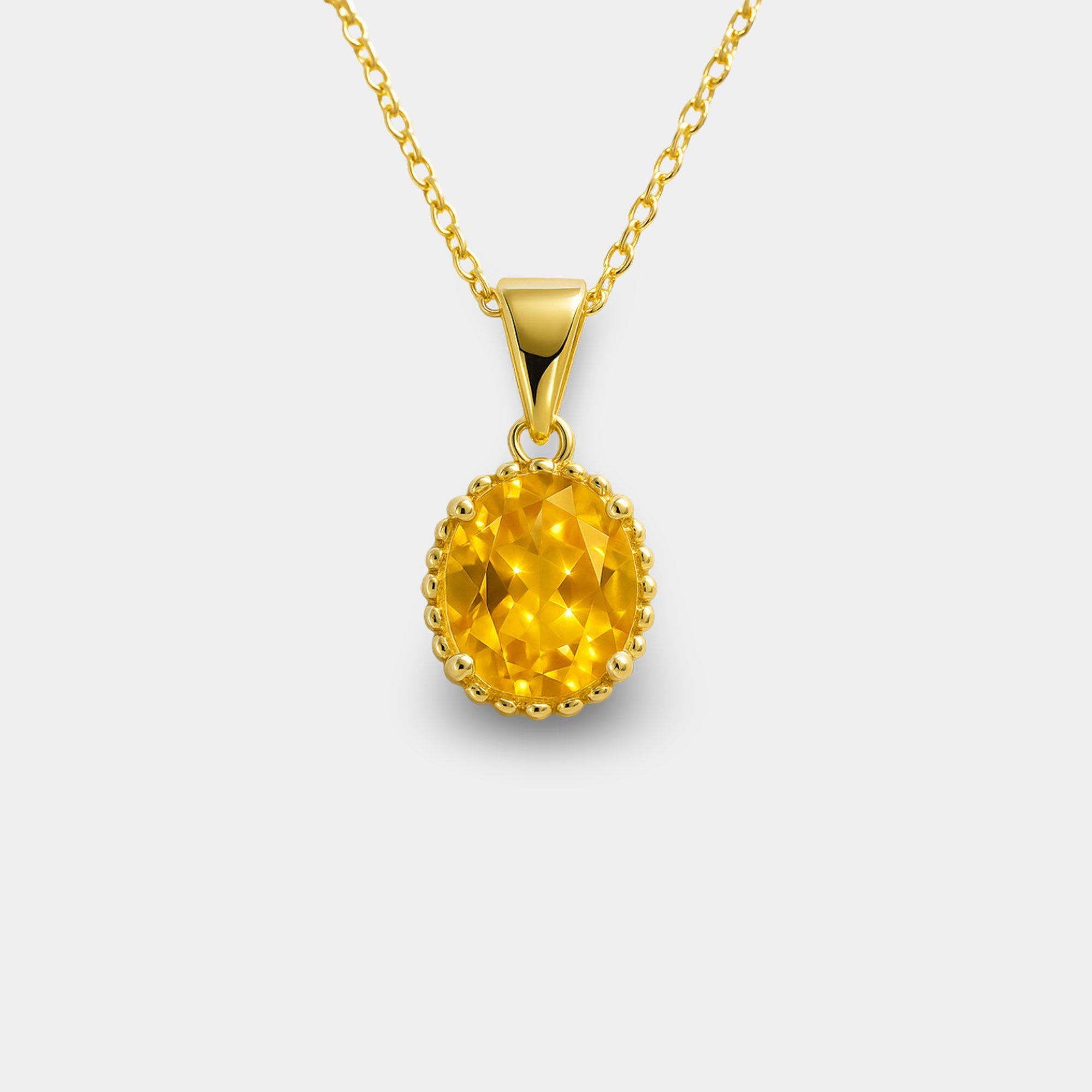 Citrine Oval Pendant Necklace - MH ELEGANCE - Citrine Oval Pendant Necklace - MH ELEGANCE -