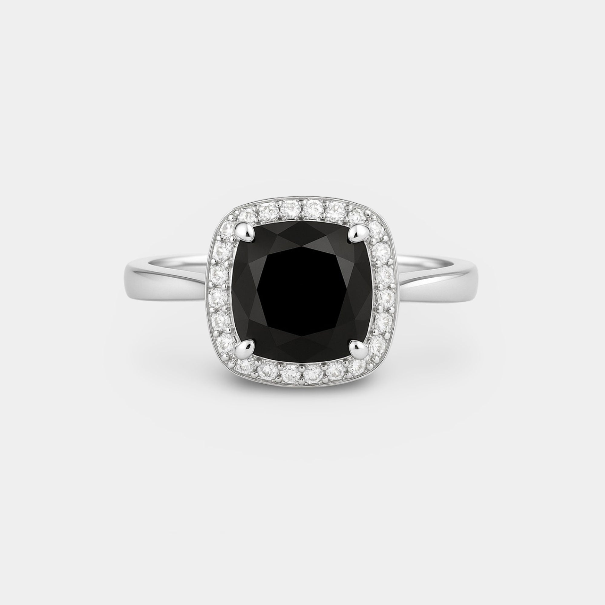 Cushion Cut Black Onyx & Diamond Ring - MH ELEGANCE - Cushion Cut Black Onyx & Diamond Ring - MH ELEGANCE -
