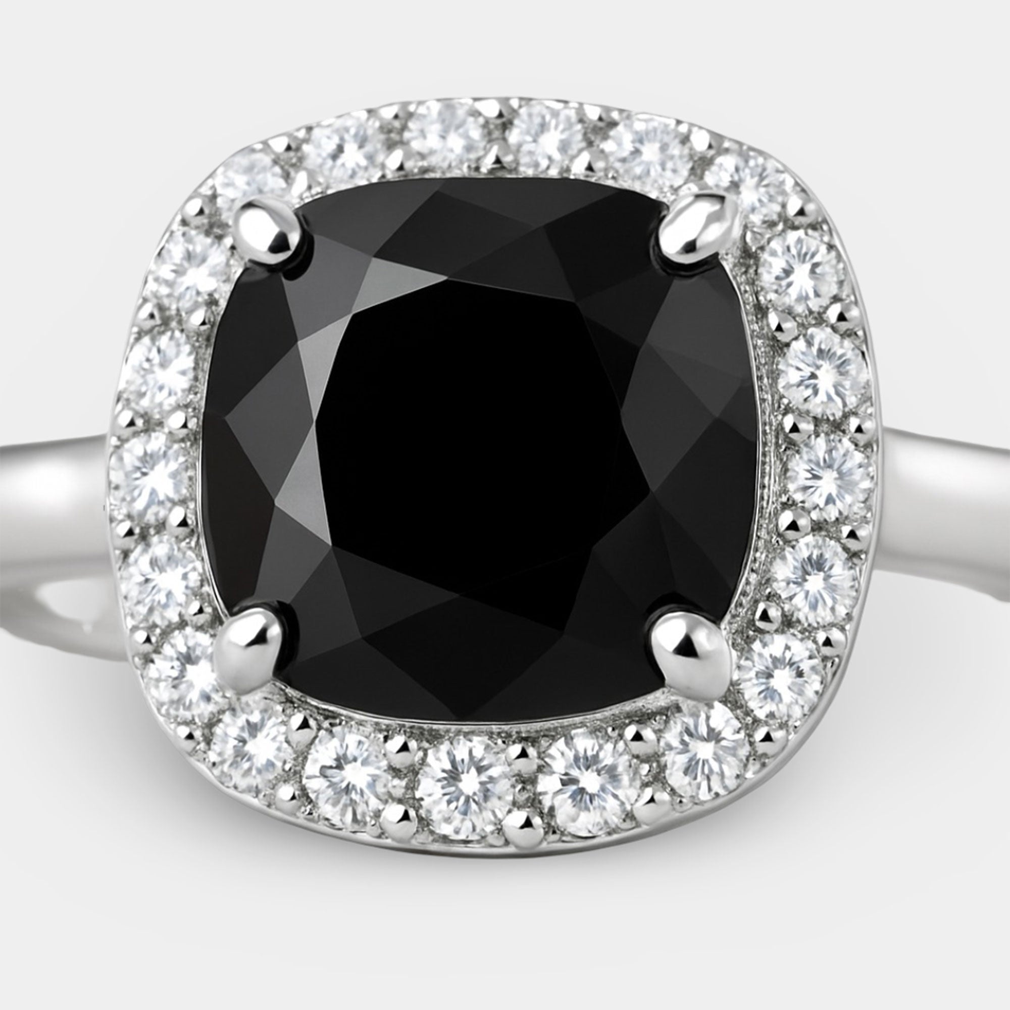 Cushion Cut Black Onyx & Diamond Ring - MH ELEGANCE - Cushion Cut Black Onyx & Diamond Ring - MH ELEGANCE -