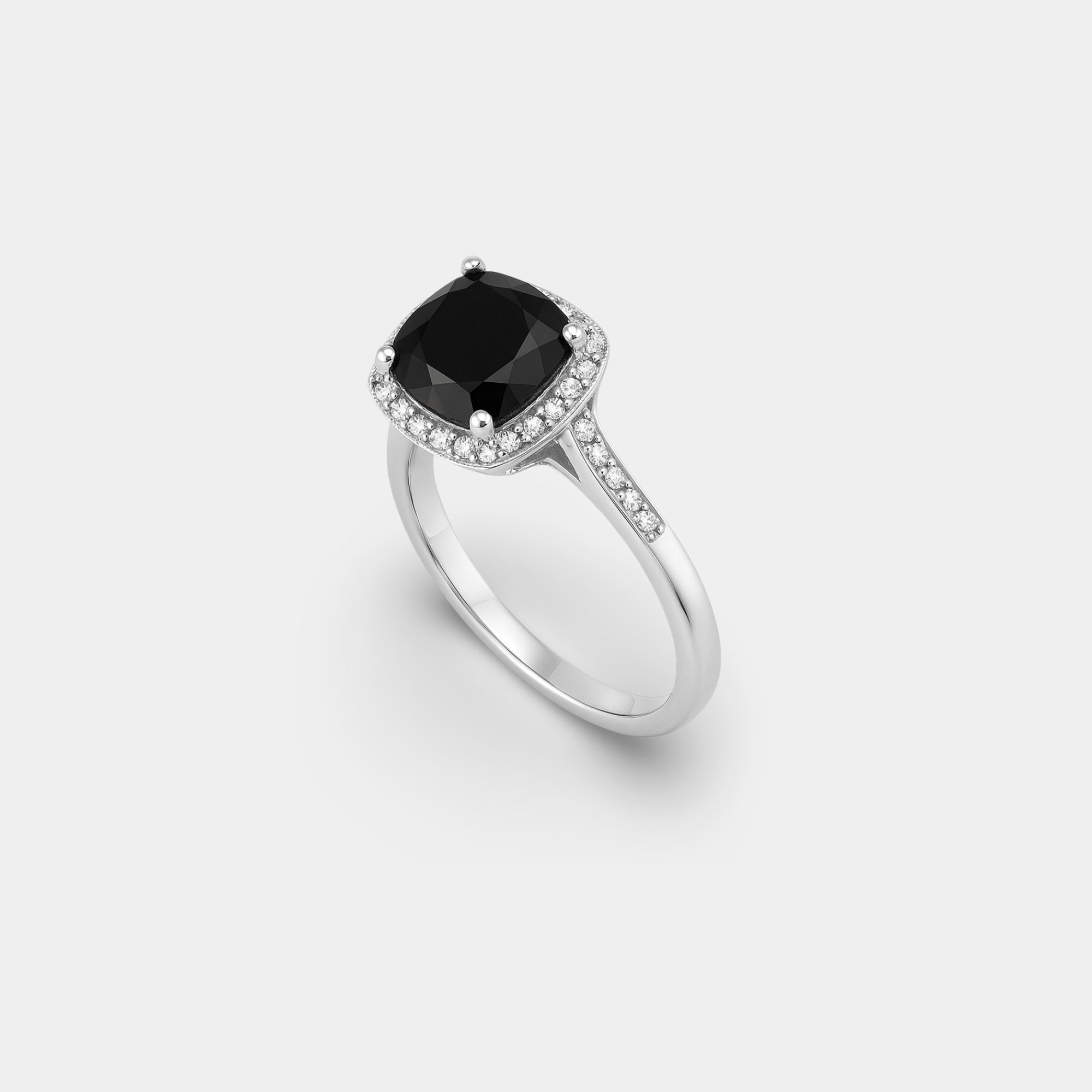Cushion Cut Black Onyx & Diamond Ring - MH ELEGANCE - Cushion Cut Black Onyx & Diamond Ring - MH ELEGANCE -