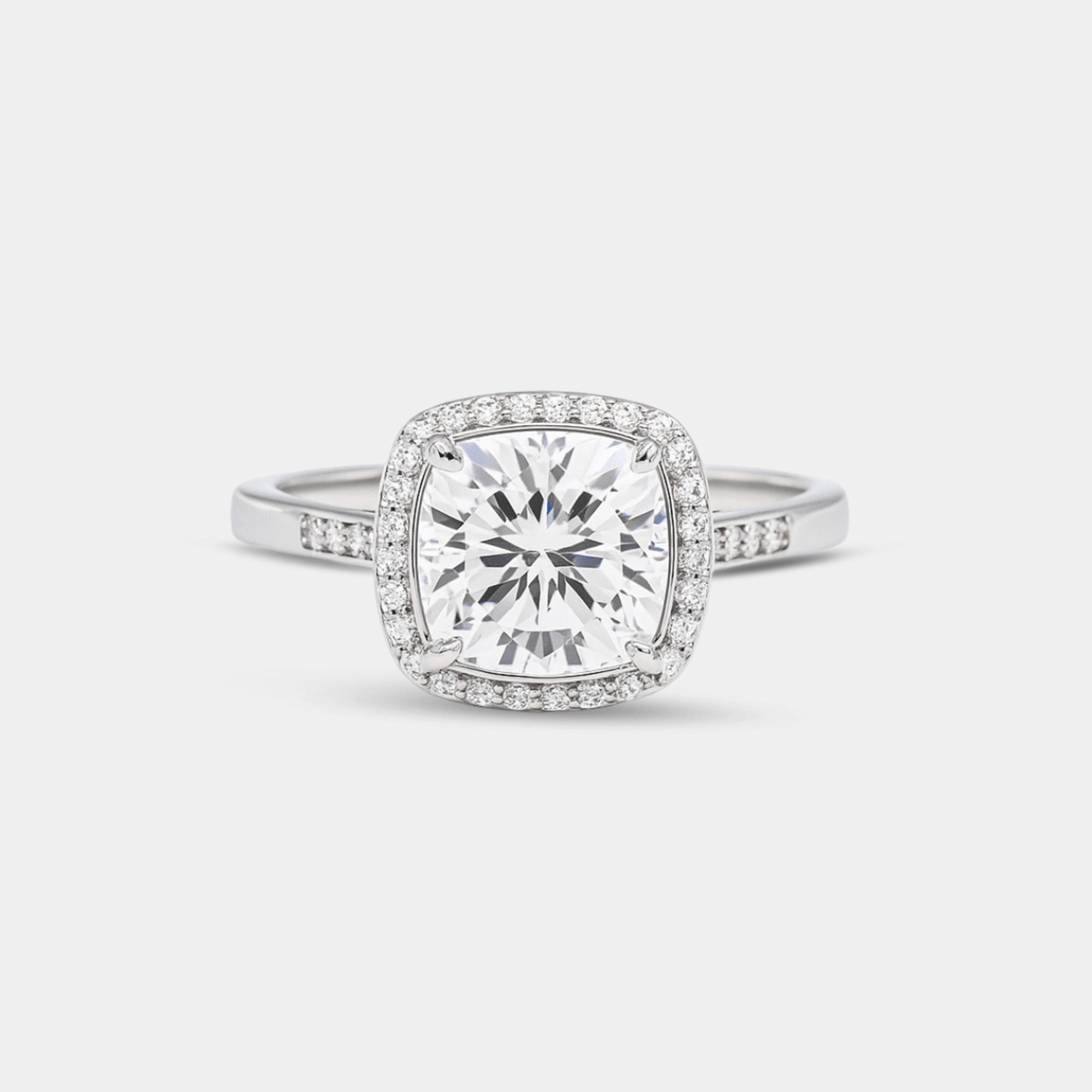 Cushion-Cut Moissanite Halo Ring | Premium Metal - MH ELEGANCE - cushion-cut moissanite halo ring main display from MH Elegance luxury wedding rings collection -