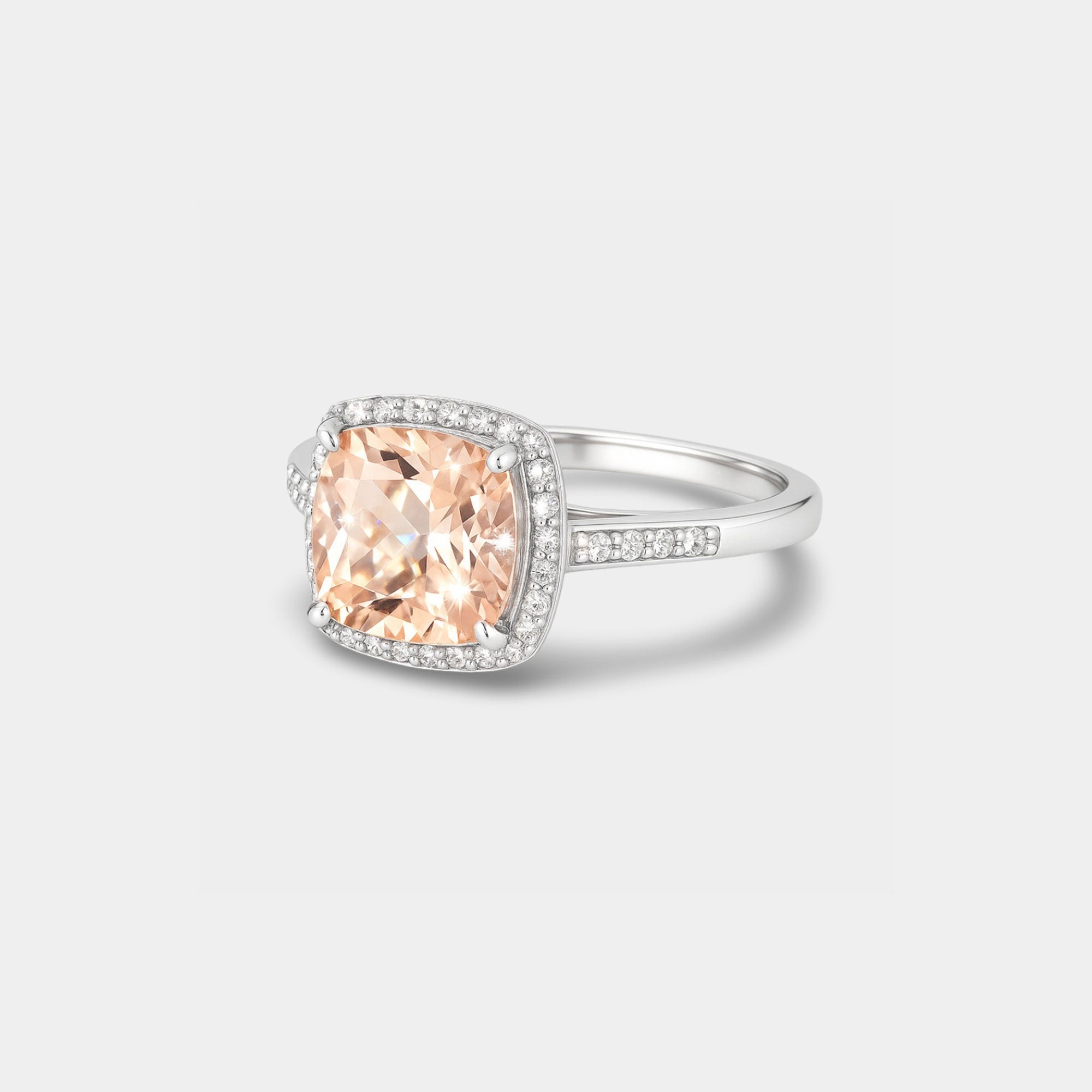 Cushion-Cut Morganite & Diamond Ring - MH ELEGANCE - Cushion-Cut Morganite & Diamond Ring - MH ELEGANCE -