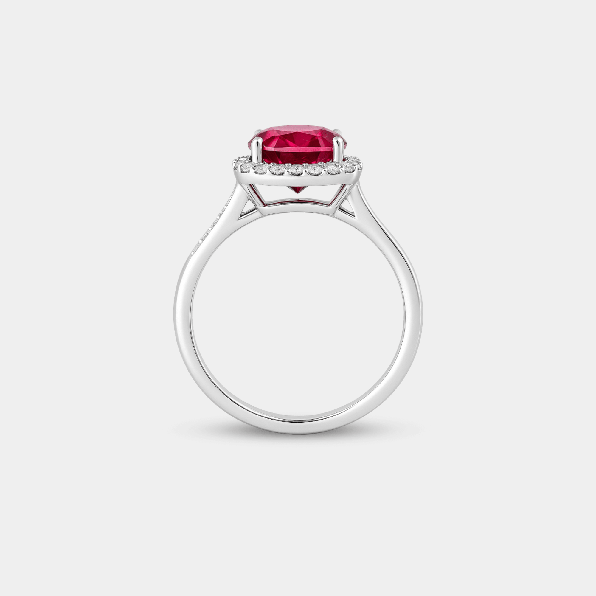 Cushion-Cut Ruby & Diamond Halo Ring - MH ELEGANCE - Cushion-Cut Ruby & Diamond Halo Ring - MH ELEGANCE -
